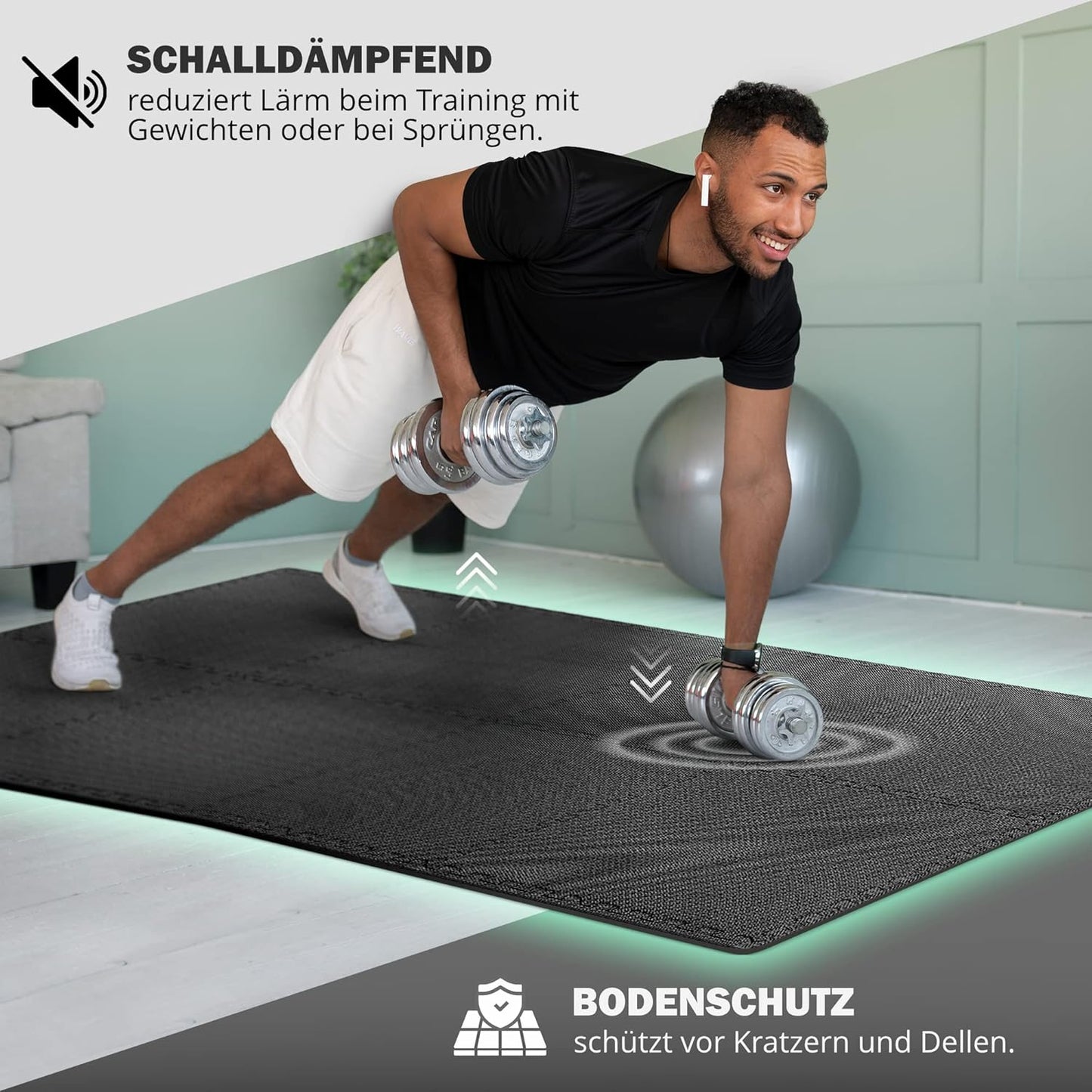 Gymnastikmatte Puzzlematte, Anthrazit | 18 Matten | 1,67 M² ; 32L x 32B x 1D cm