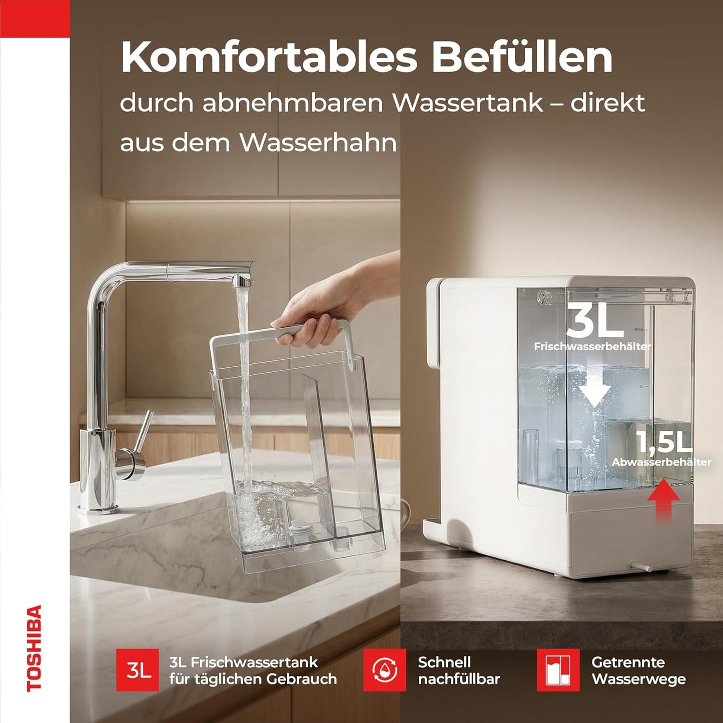 Toshiba Osmoseanlage mit Heisswasserspender & UV Licht, b. Perlweiss