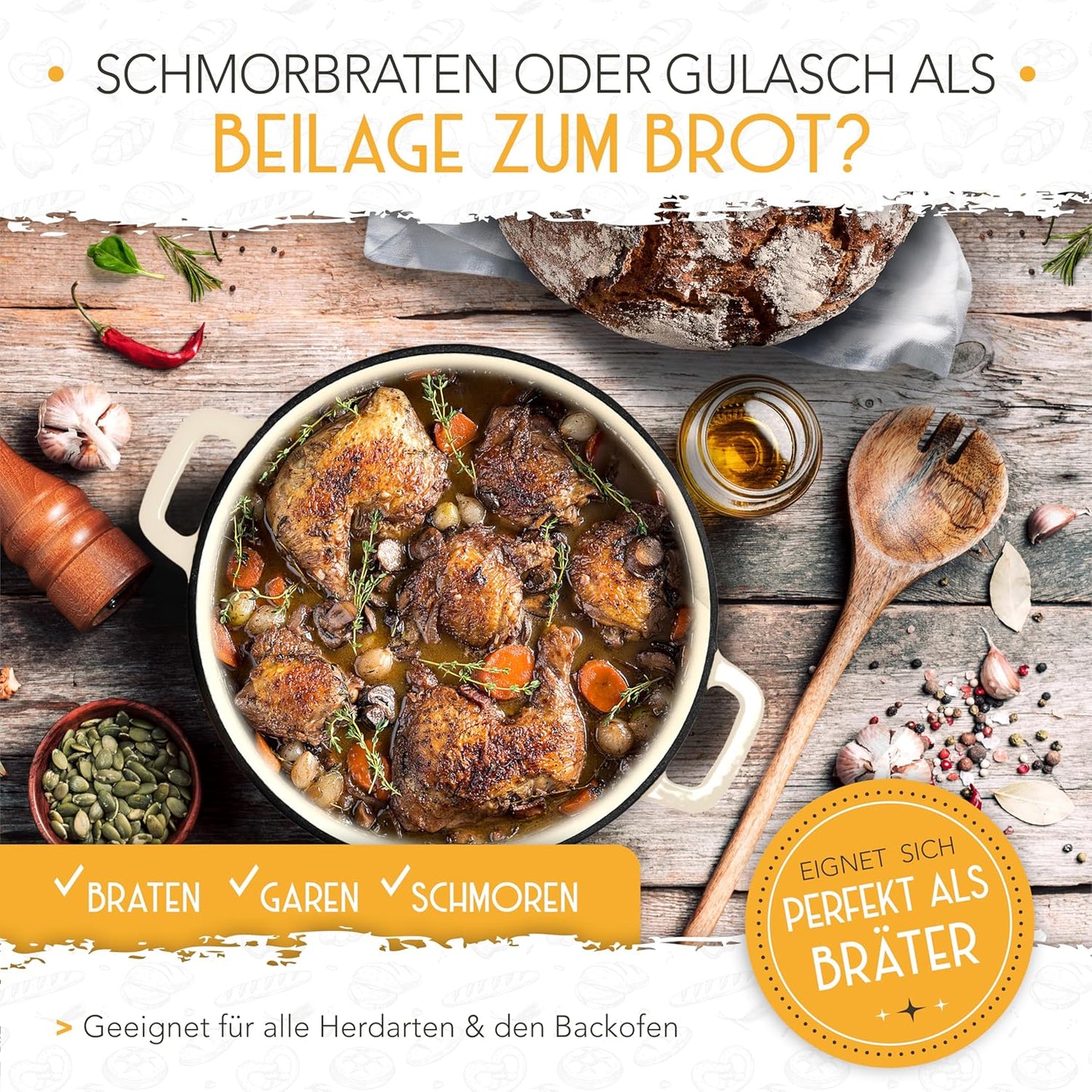 Brotbacktopf mit Gärkorb, Creme Topf
