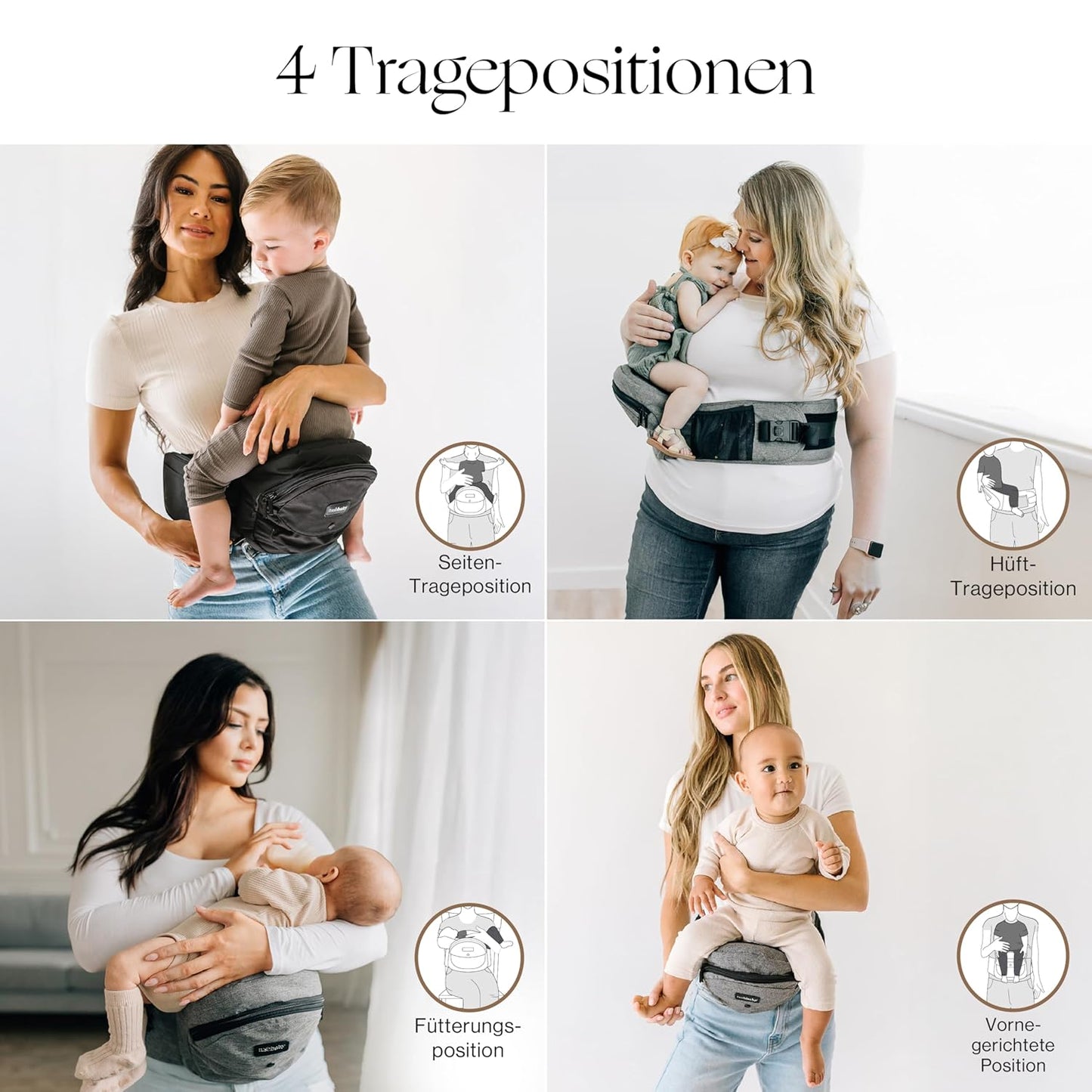 Ergonomische Baby-Hüftsitztrage, Grau