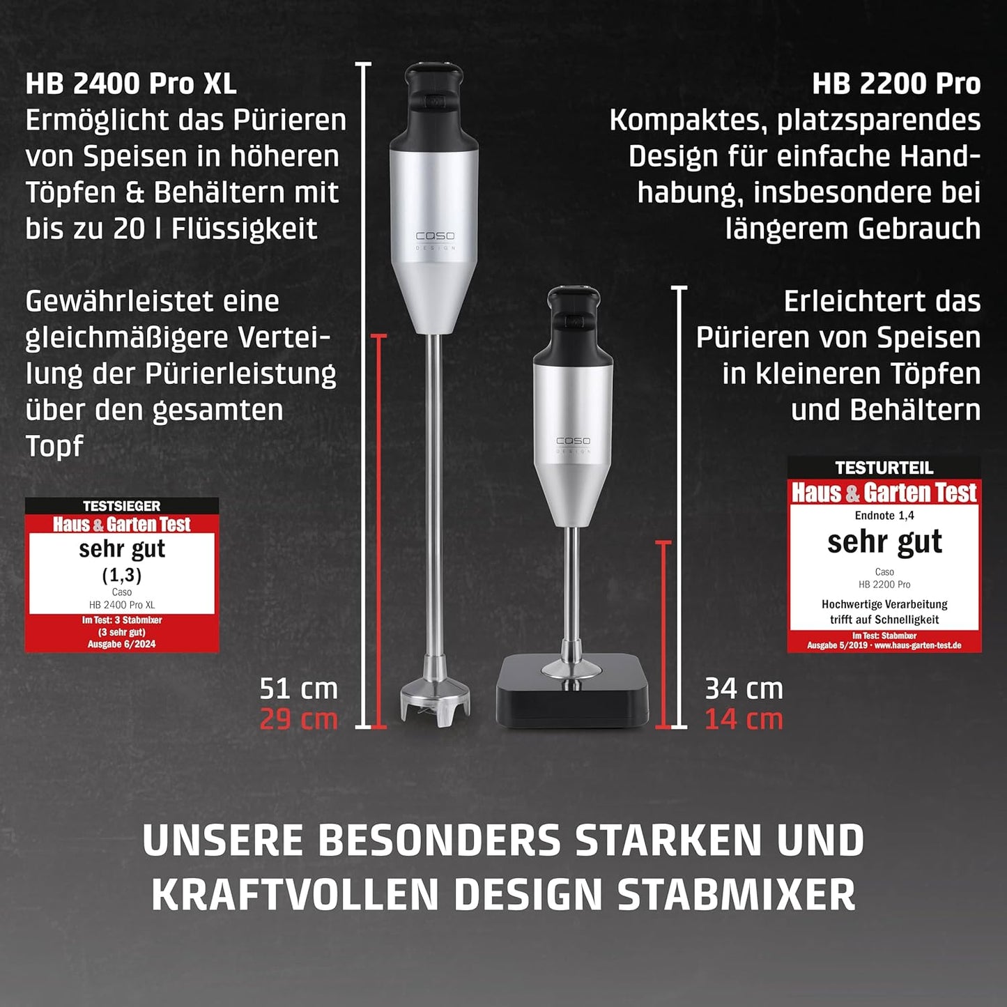 HB 2400 Pro XL Stabmixer mit Zubehör, Stablänge 29 cm 350 Watt