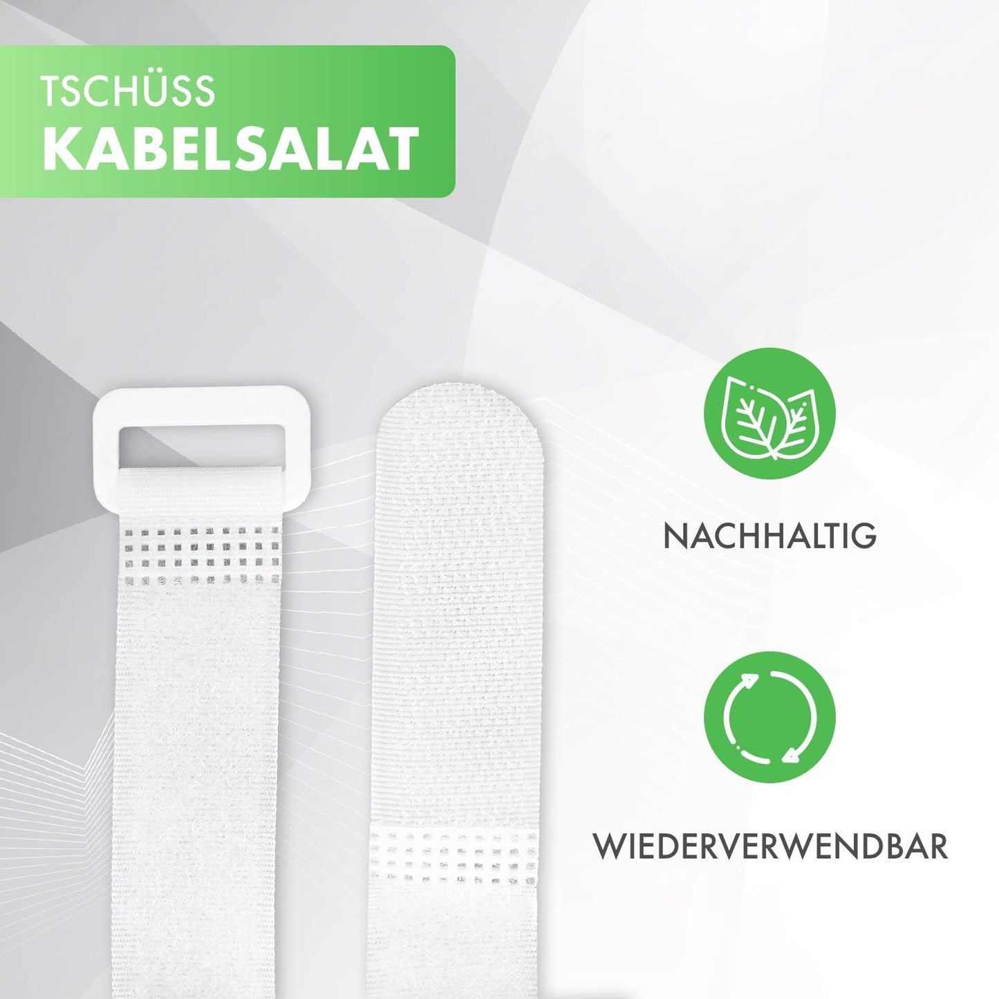 Wiederverwendbare Klettkabelbinder mit Schnalle KWS3025, 30cm - 25er-Pack Weiss