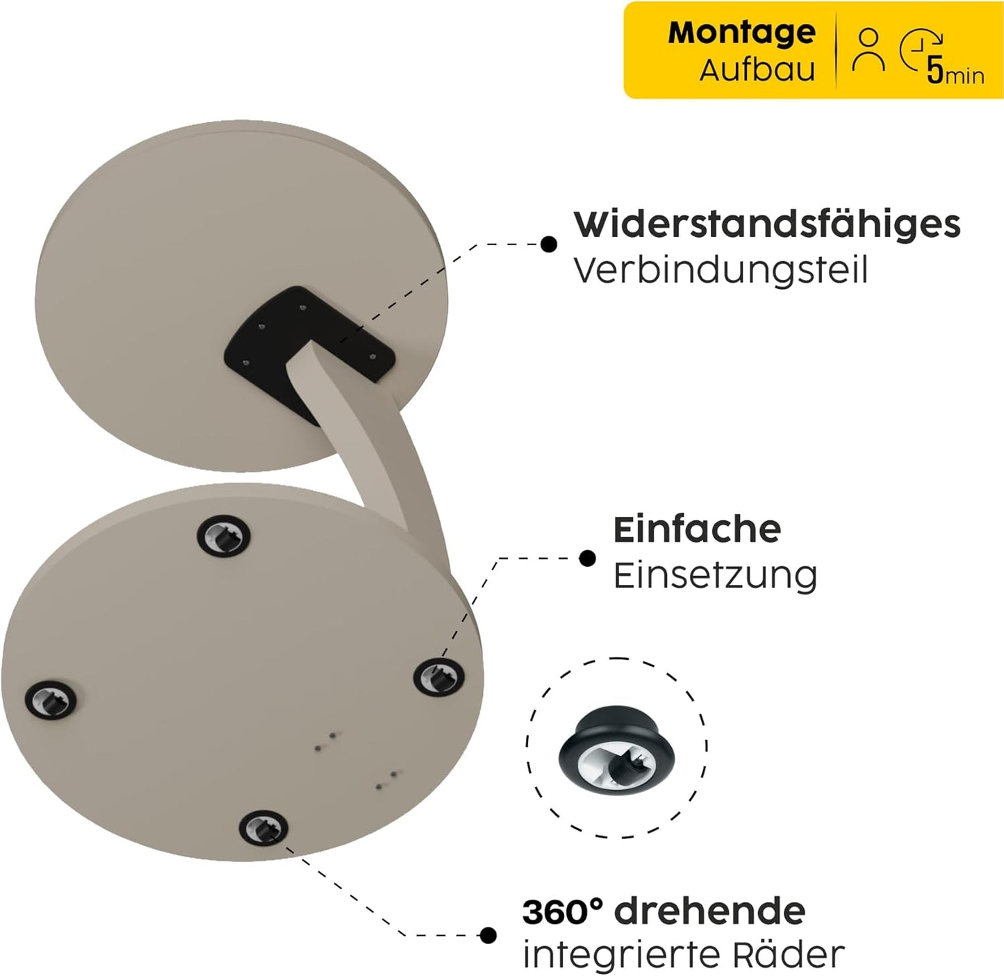 Couchtisch mit Rollen in C-Form, Sand-beige