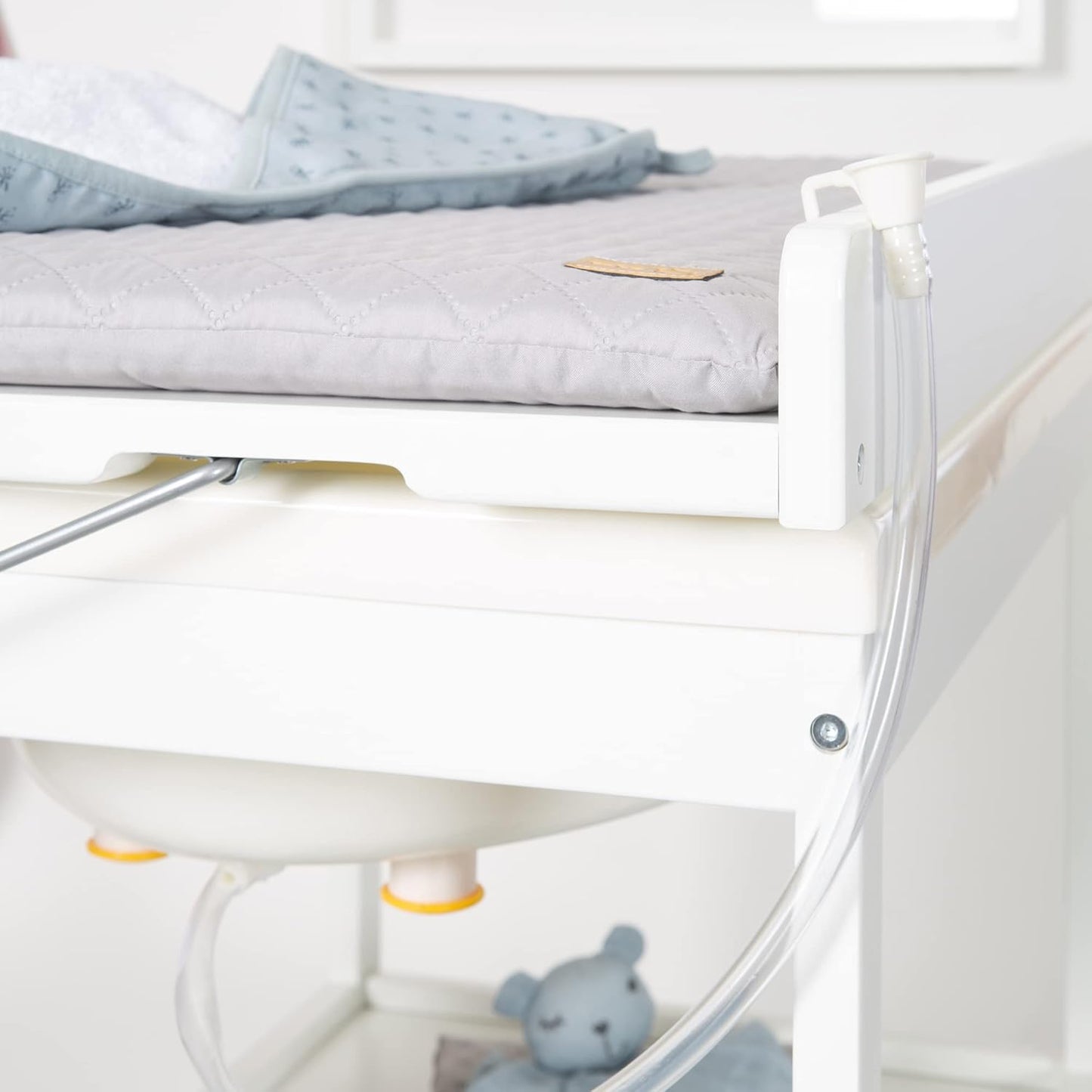 Bade-Wickelkombination mit Badewanne, Weiss / Style grau - Klappbar