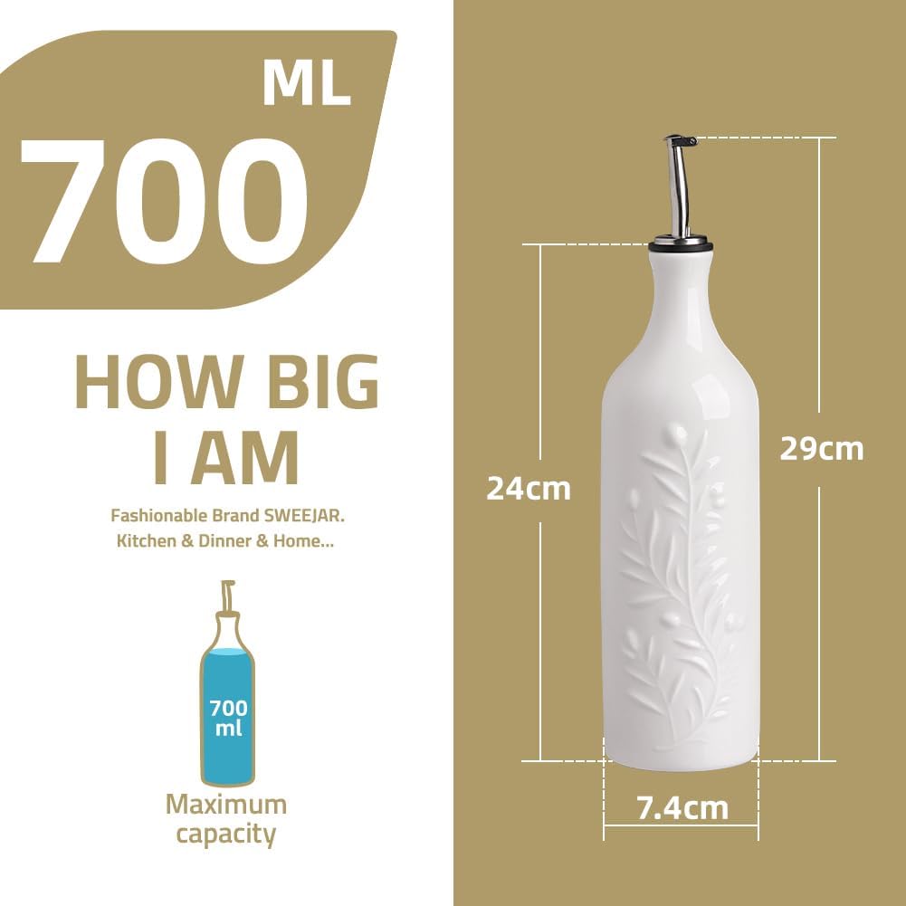 Olivenöl-Spenderflasche, Nebelblau Feines Olivenblatt-Relief, 700 ml