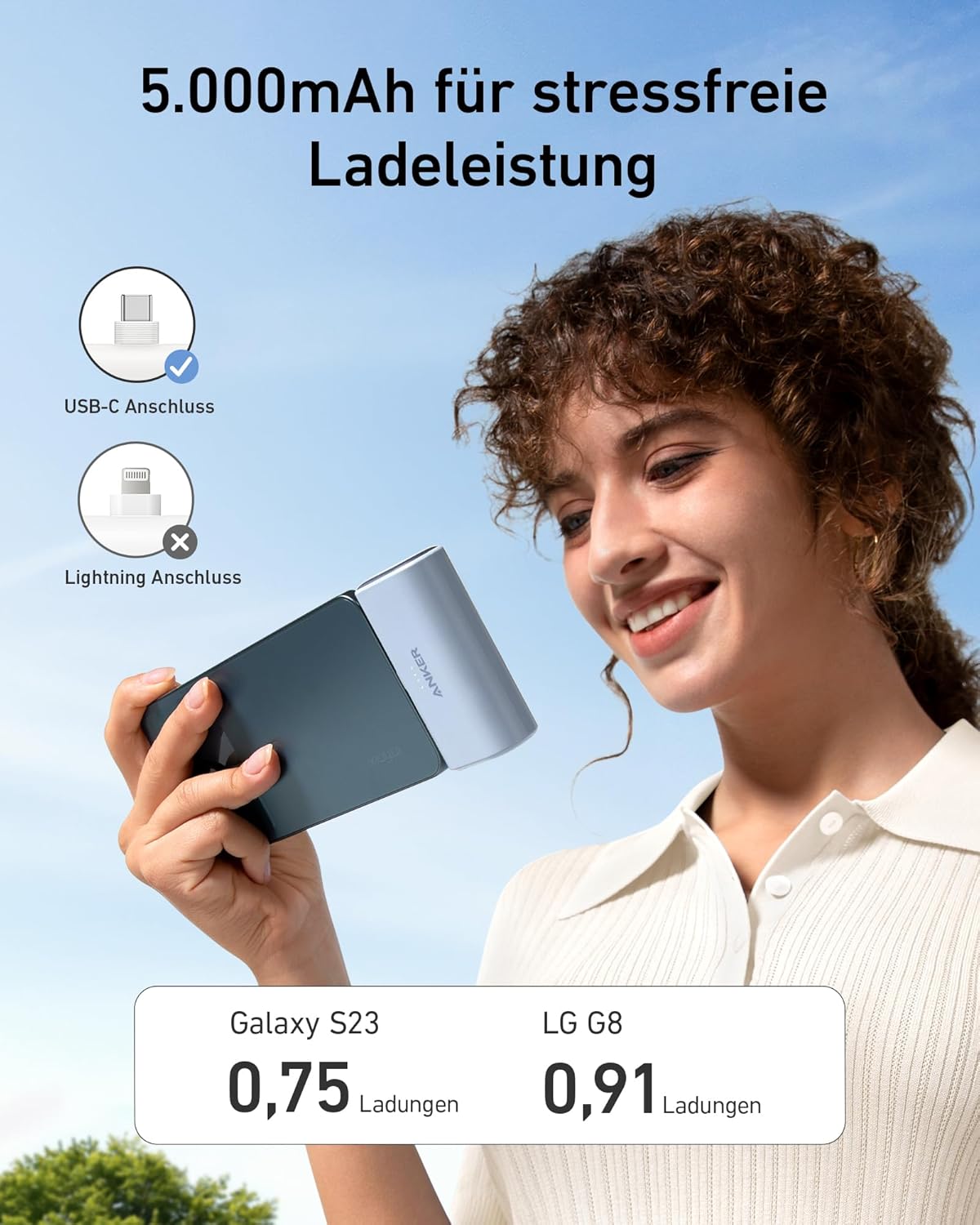 Nano Powerbank 5000mAh mit USB-C, Lila