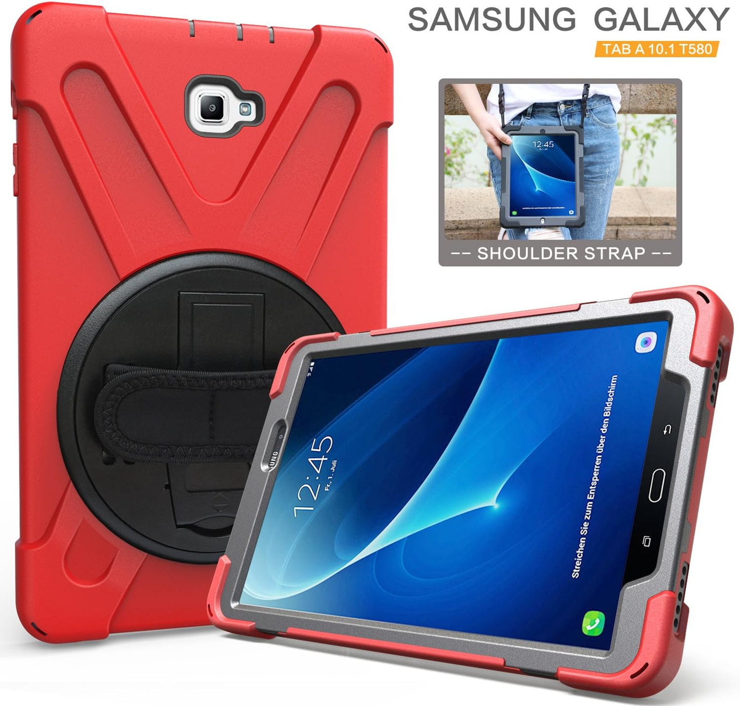 Stossfeste Schutzhülle für Samsung Galaxy, T580/T585 Tab A 10.1 2016 Rot