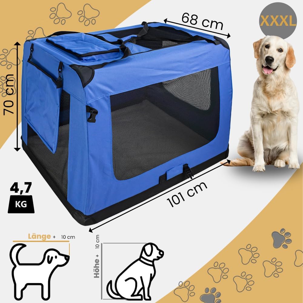 Faltbare Hundebox für Auto, XXXL (101 x 68 x 70 cm) Blau