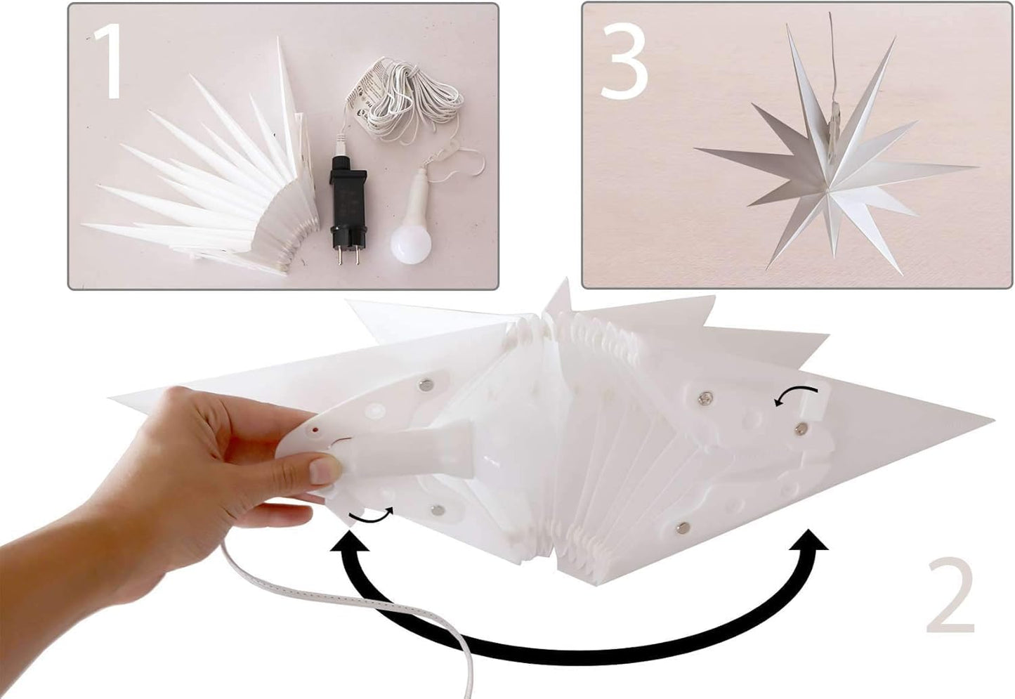 Leuchtender Weihnachtsstern mit Timer, Ø 50 cm - 11 Zacken Weiß