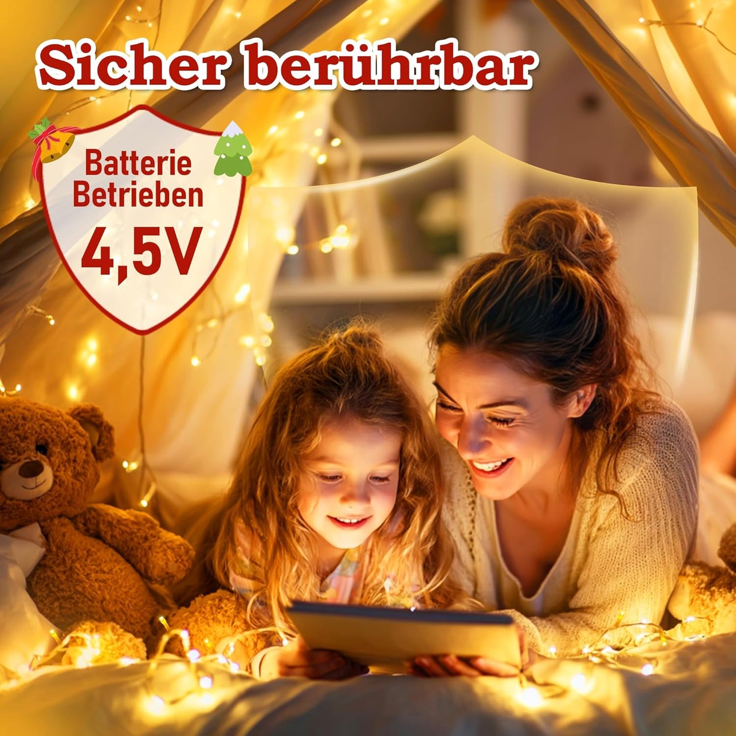 Lichterkette mit 200 LEDs, Timer & 8 Modi, Klarer Draht 200LEDs