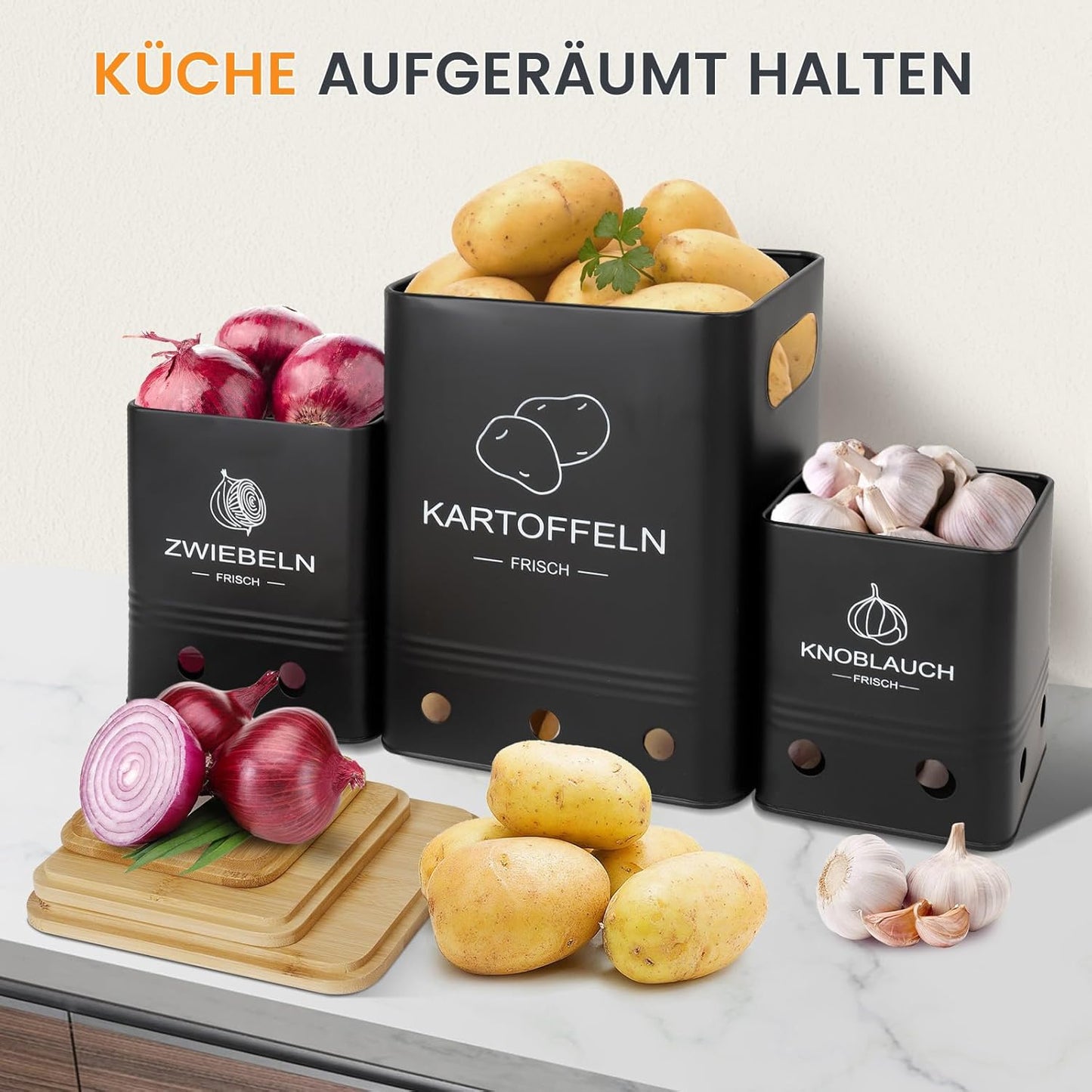 Gemüse Aufbewahrungsboxen-Set (3 Stück), Schwarz
