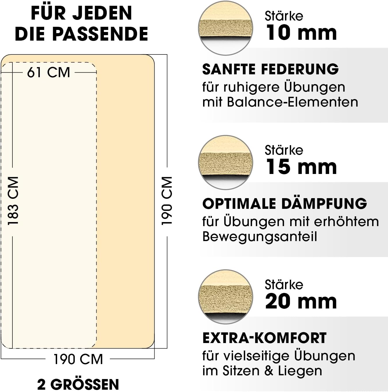 Fitnessmatte Jivan, 183 x 61 x 2 cm Creme