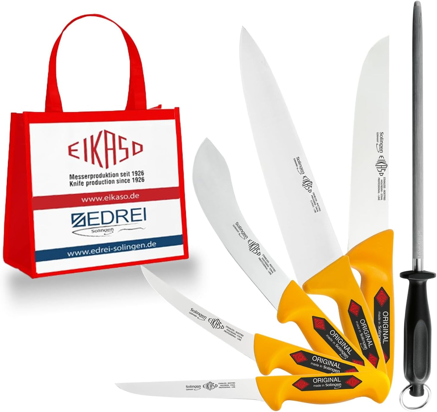 6-teiliges Messerset, Edelstahl, Kunststoff PP(Polypropylen)-glasfaserverstärkt,