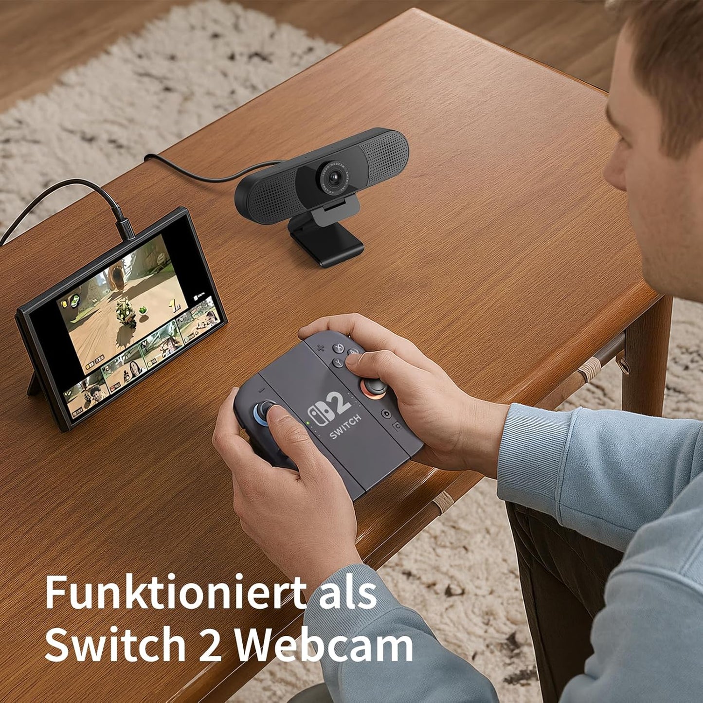 Full HD Webcam mit Dual Mikrofon und Lichtkorrektur, Schwarz