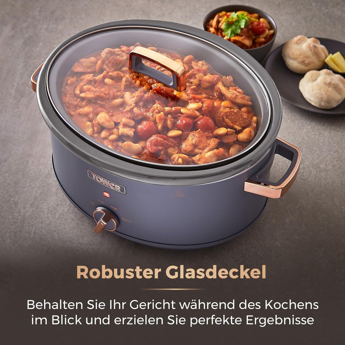Schongarer mit 3 Wärmestufen, 6,5 l Slow Cooker Grau