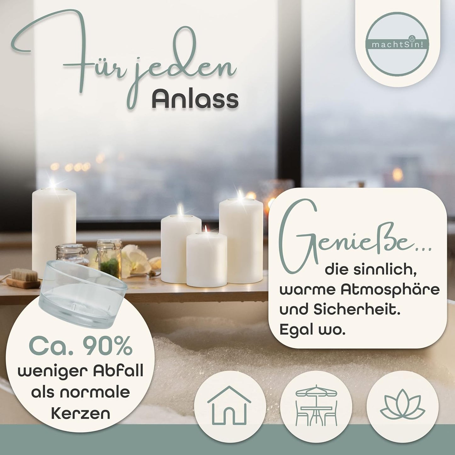 Teelichthalterset in Kerzenoptik (4 Stück), ∅ 8cm | 4er Set (9cm,12cm,15cm,18cm)