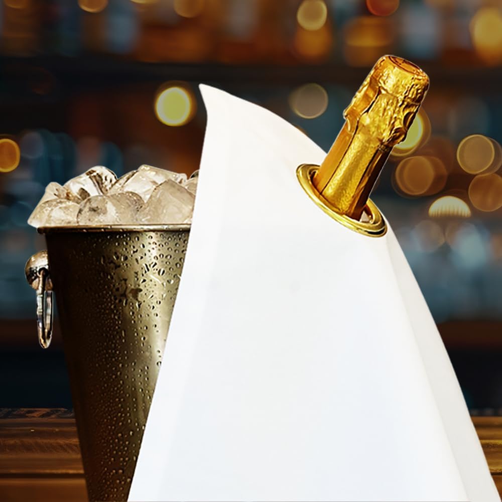 Flaschentuch mit Metallring für Eiskübel, Weiss mit Goldenem Metallring 1 Stück