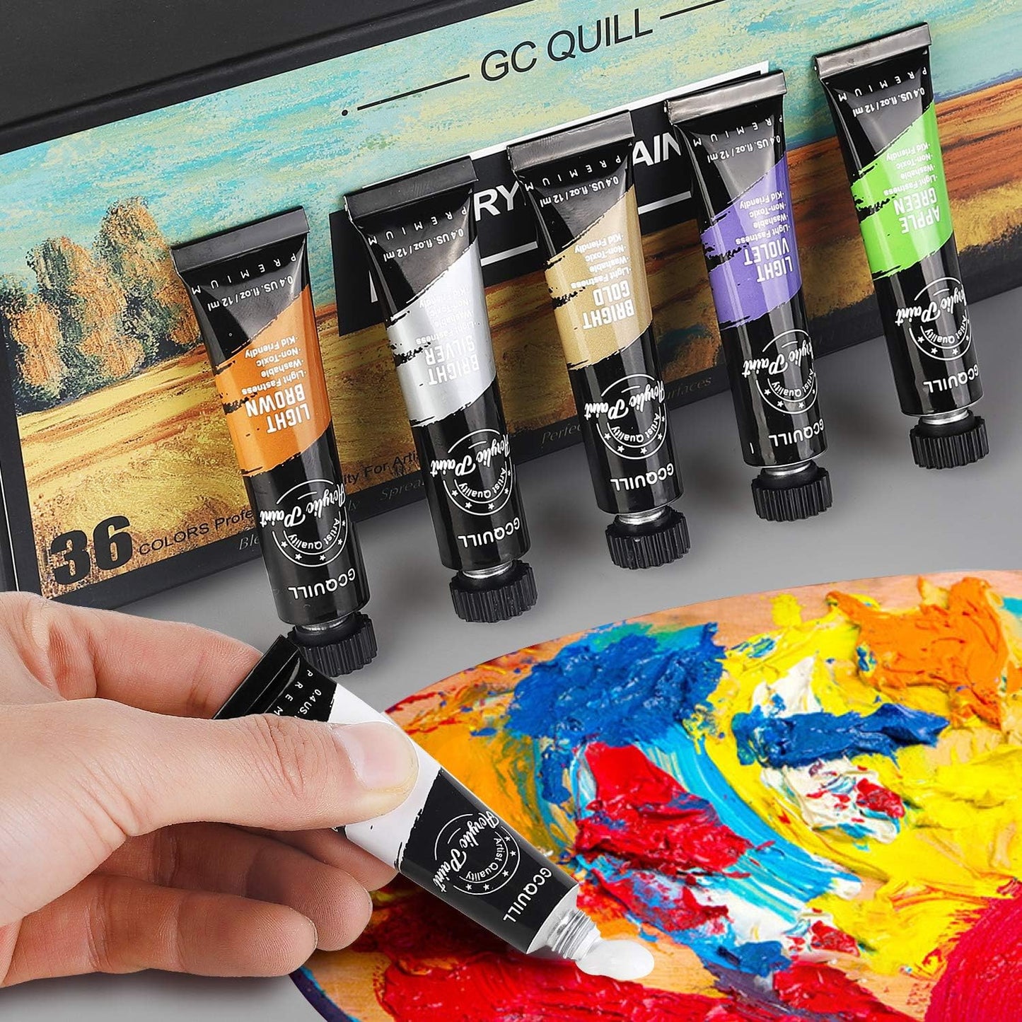 36-teiliges Acrylfarben Set mit Zubehör
