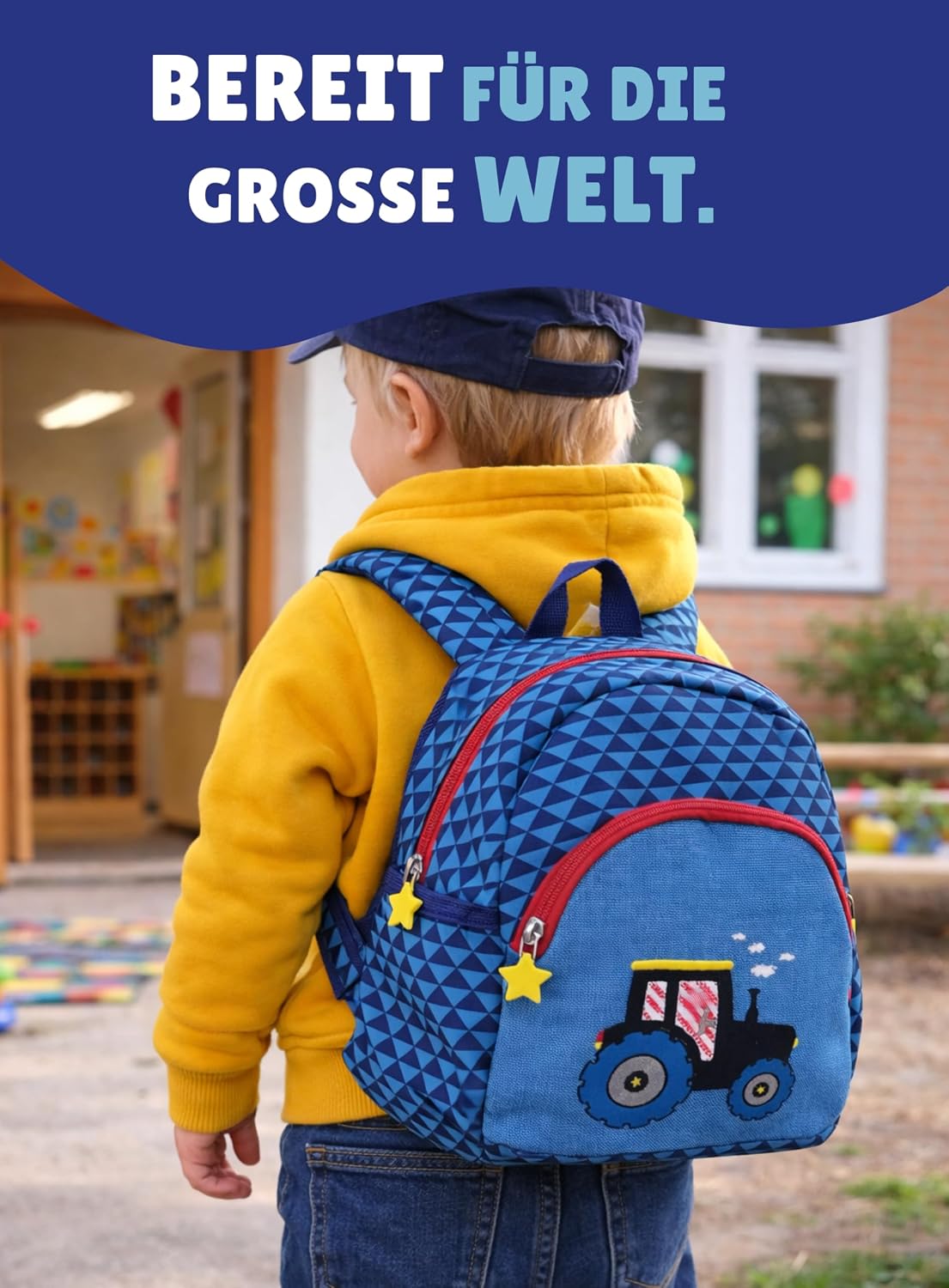 Kinder-Rucksack mit Brustgurt, Traktor - Blau Rucksack