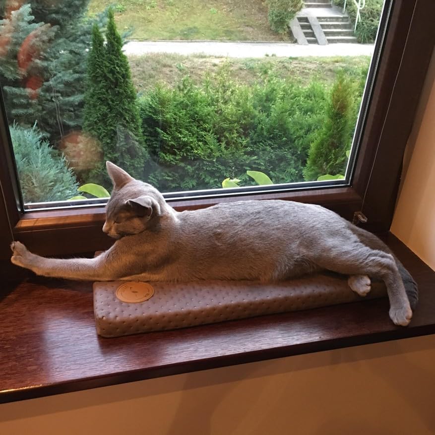 Katzen Fensterliege Cleo mit rutschfester Rückseite, Grau gesteppt 50 x 20 x 3 cm