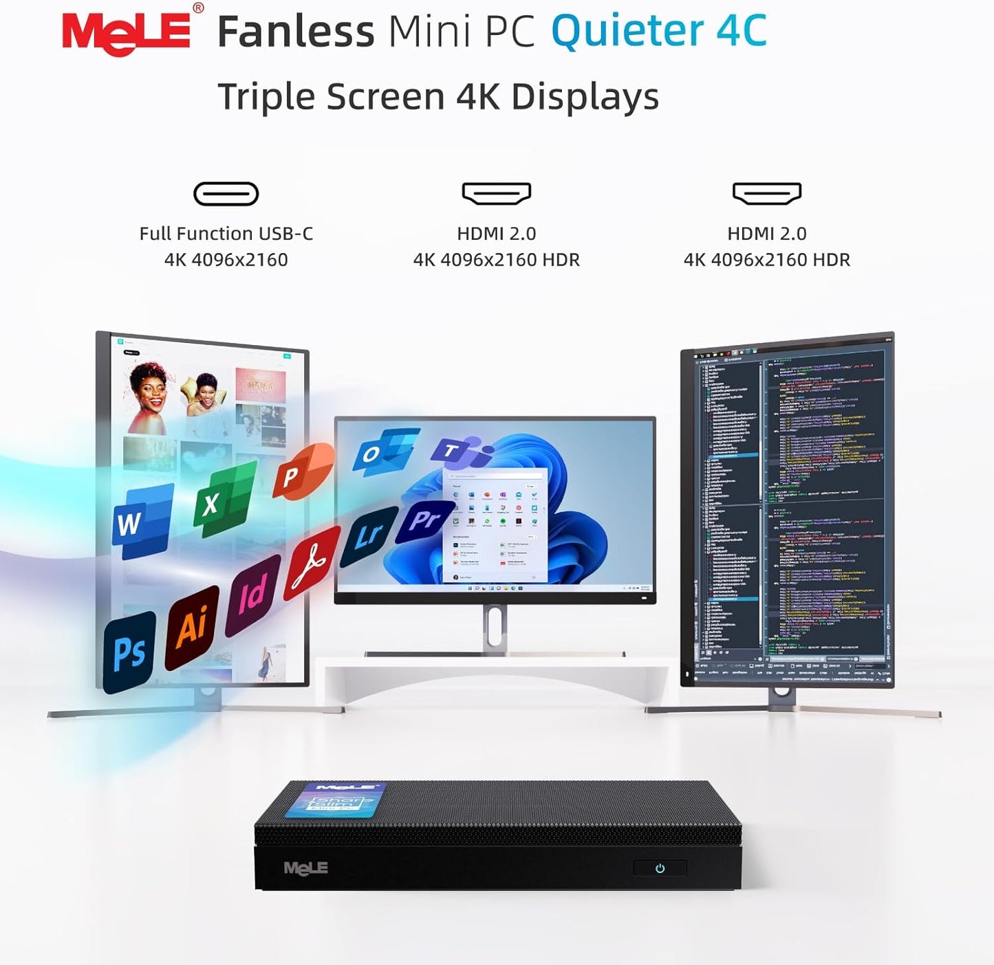 Lüfterloser Mini-PC Quieter4C mit Dreifach-Display, 128 GB, 8.0 GB, Integrierte Grafik, OS