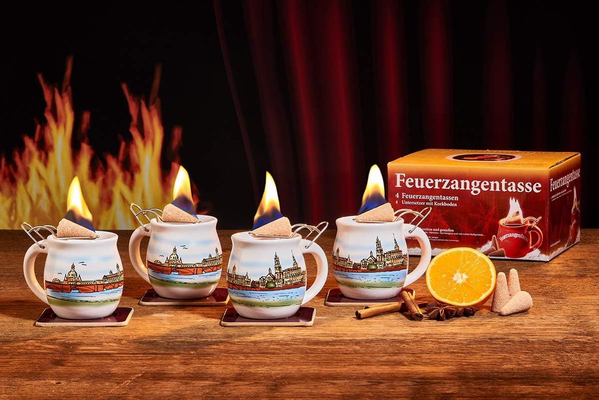4er Feuerzangentasse-Set Dresden für Feuerzangenbowle, Weiss/Dresden