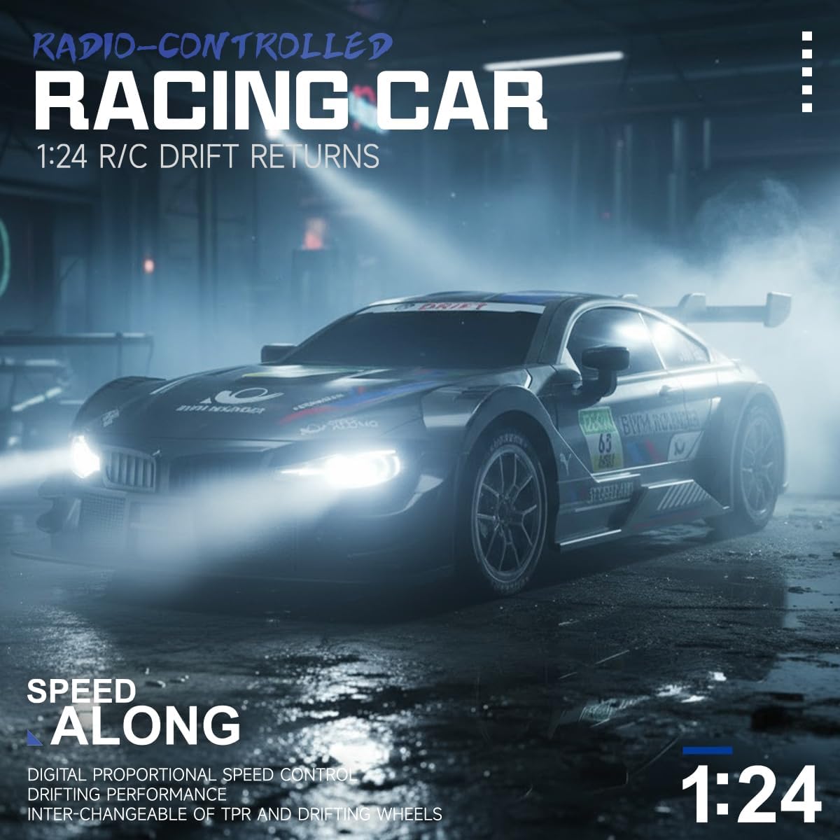 RC Drift Auto 4WD 2.4GHz mit LED-Leuchten, 9201-schwarz