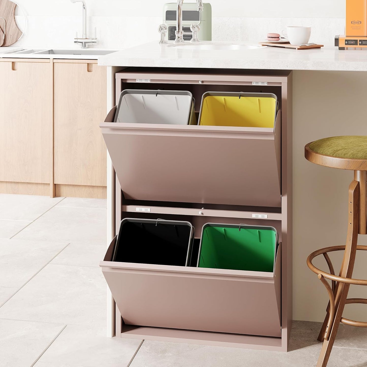 4-teiliges Mülltrennsystem, 4 X 15 L / Rosa