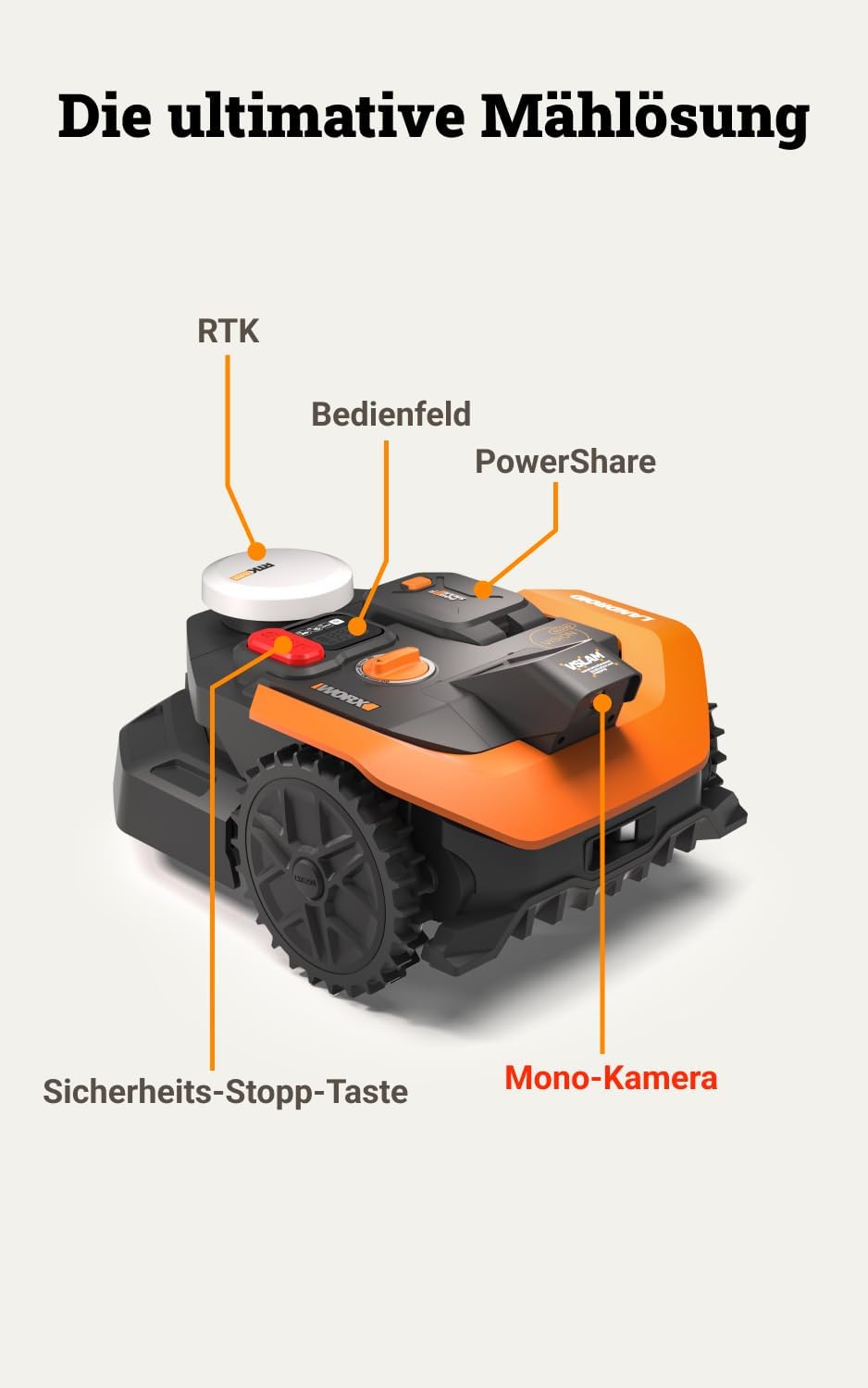 Landroid Vision Cloud WR305E 2WD Mähroboter ohne Begrenzungskabel, 500 m² 2WD Mähroboter