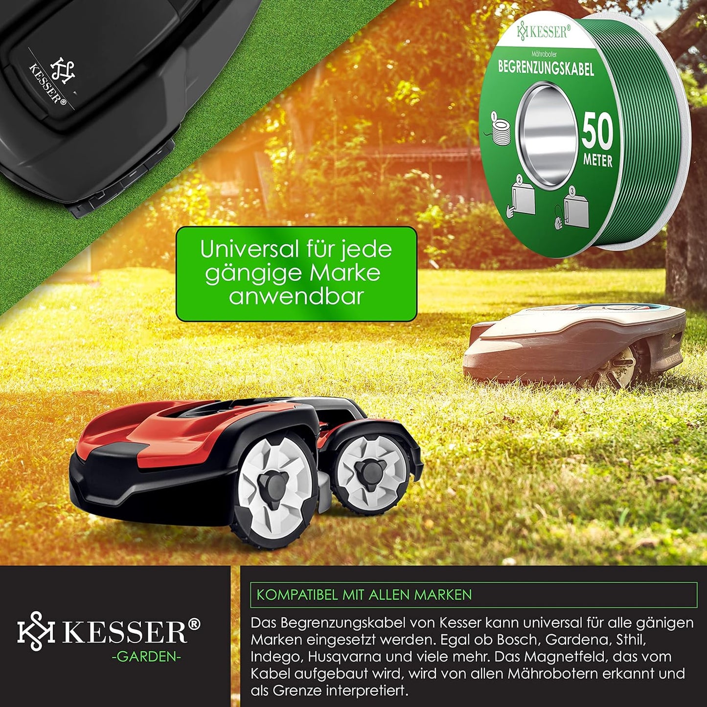 Begrenzungskabel-Set für Mähroboter, 50m + Set Grün