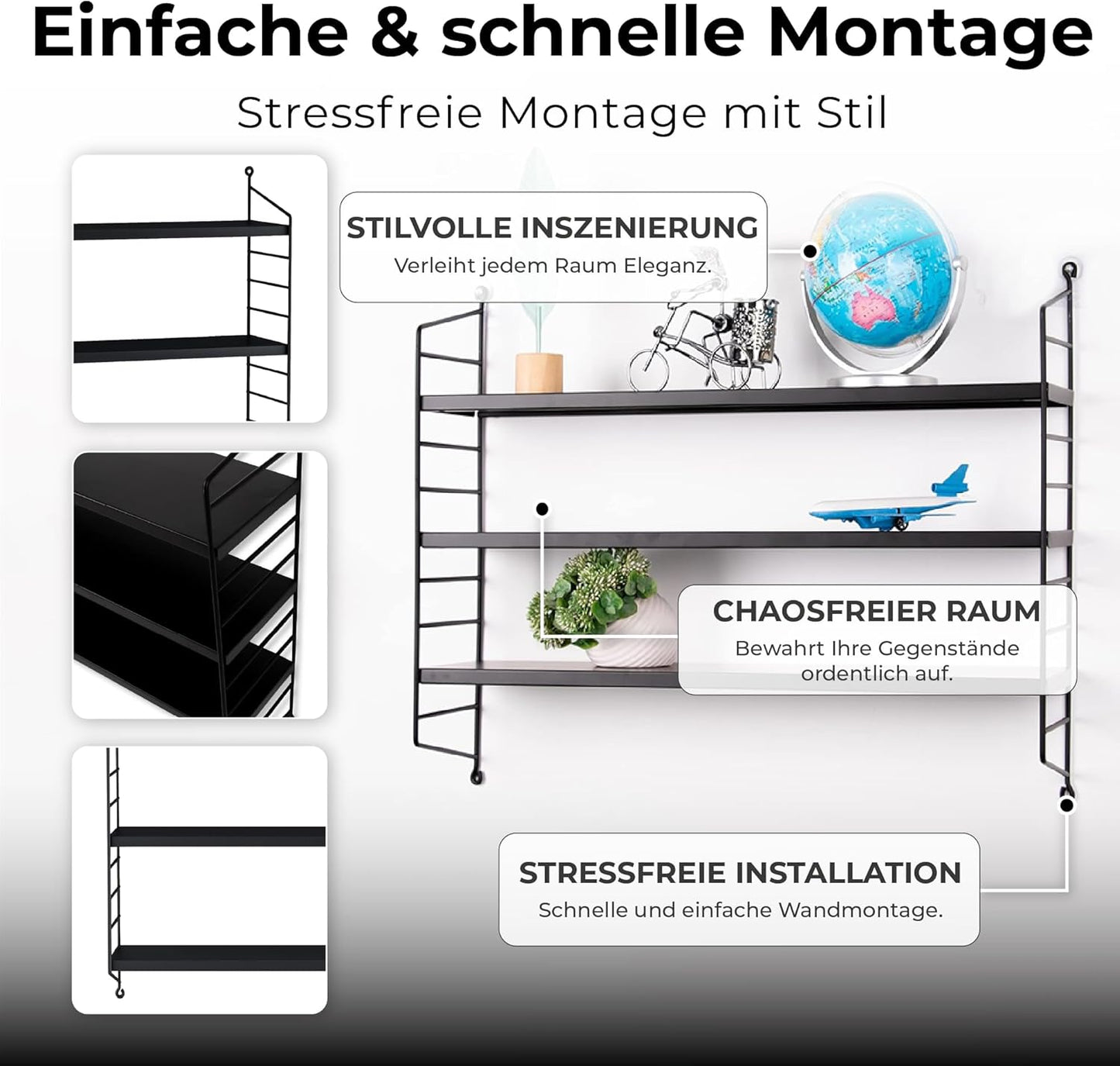 Modulares Metall-Wandregal Strängnäs, Schwarz 1
