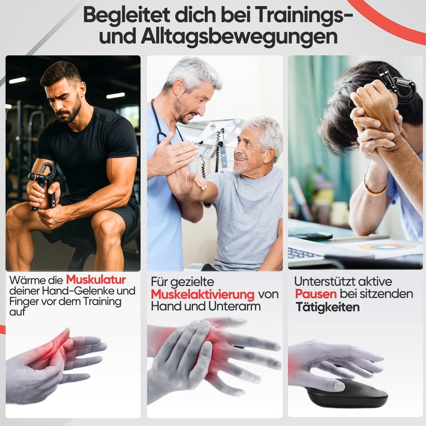 5-teiliges Griffkraft-Trainingsgerät-Set, Schwarz 5er Set