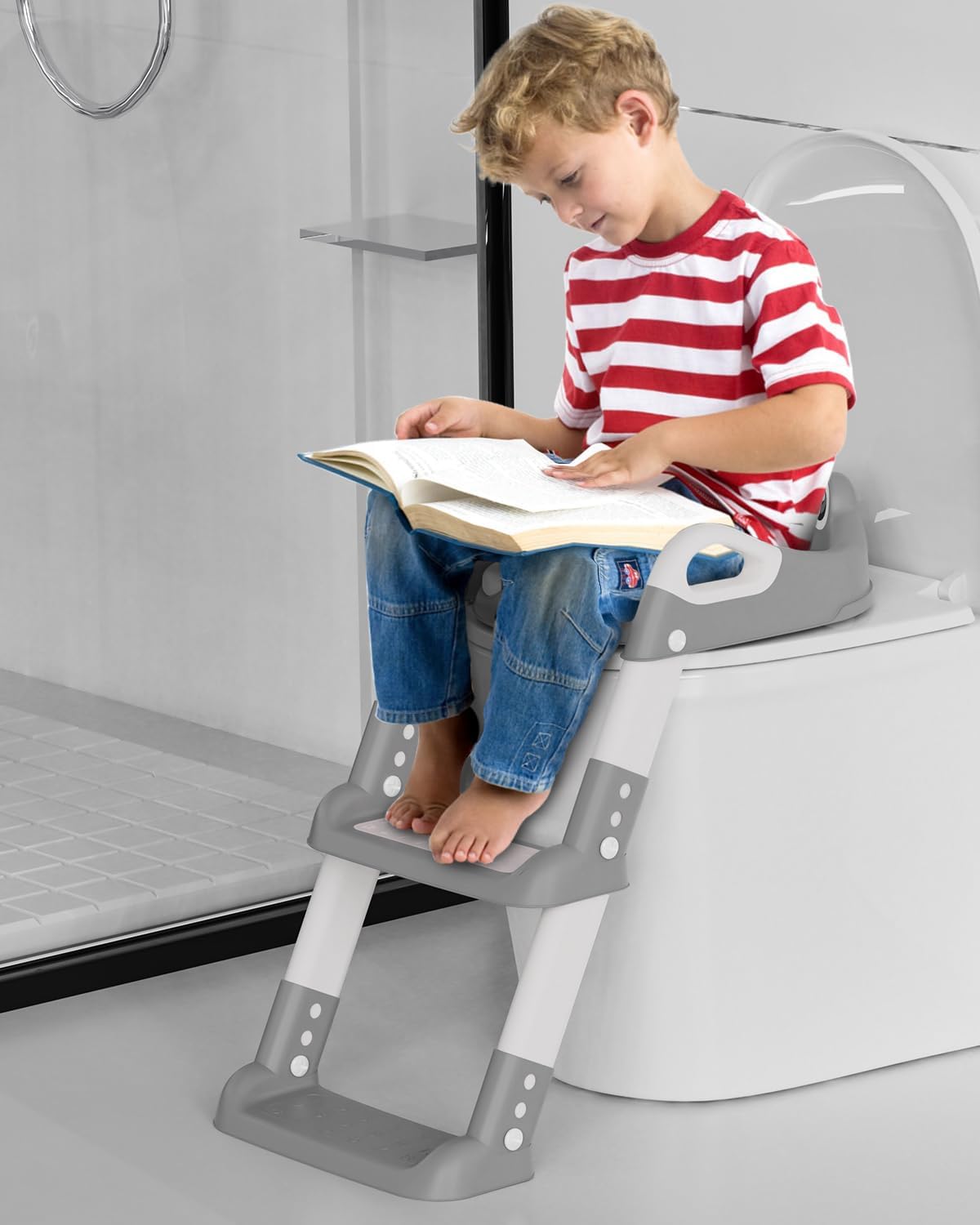 Toilettentrainer mit Treppe für Kinder, Frosch/Grau