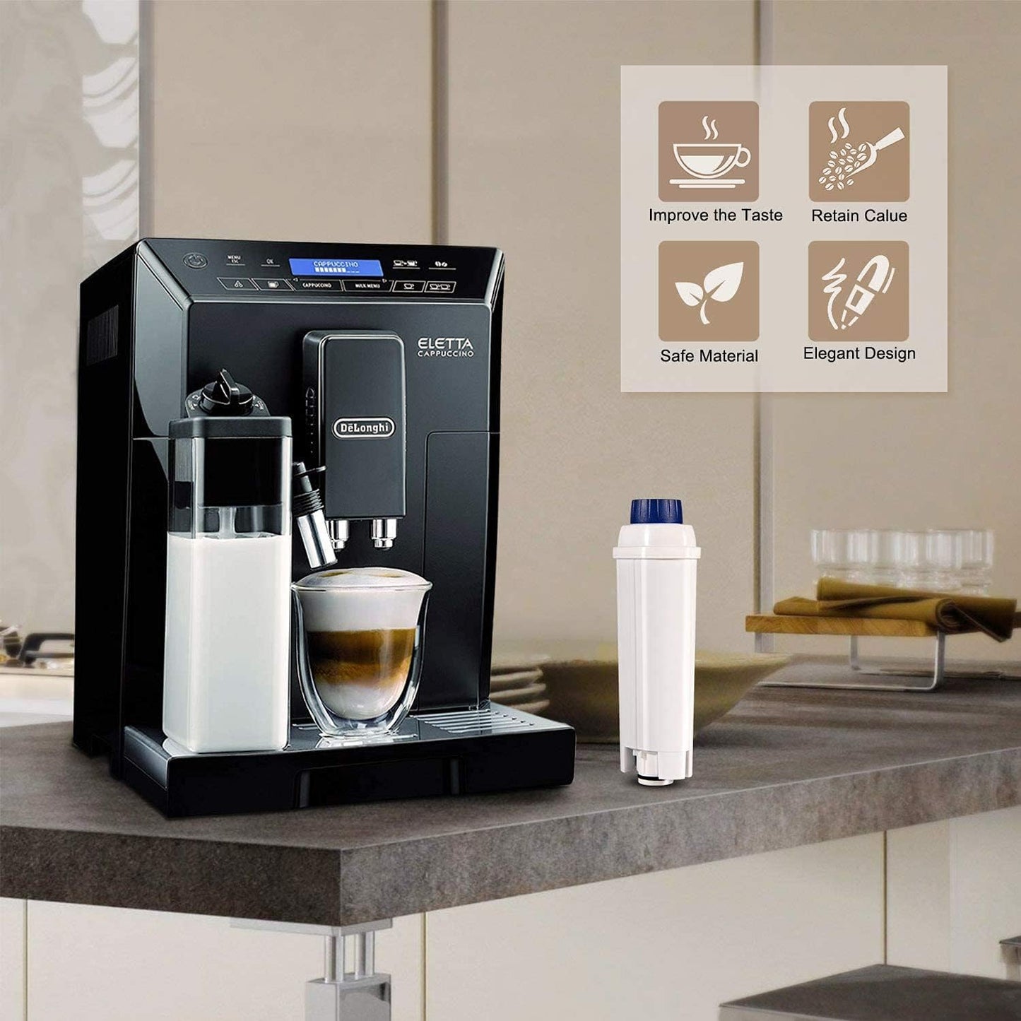 Wasserfilter für De'Longhi ECAM, ETAM, EC, BC Serie Kaffeemaschinen, 10 Stück, Weiss 10 Stücks