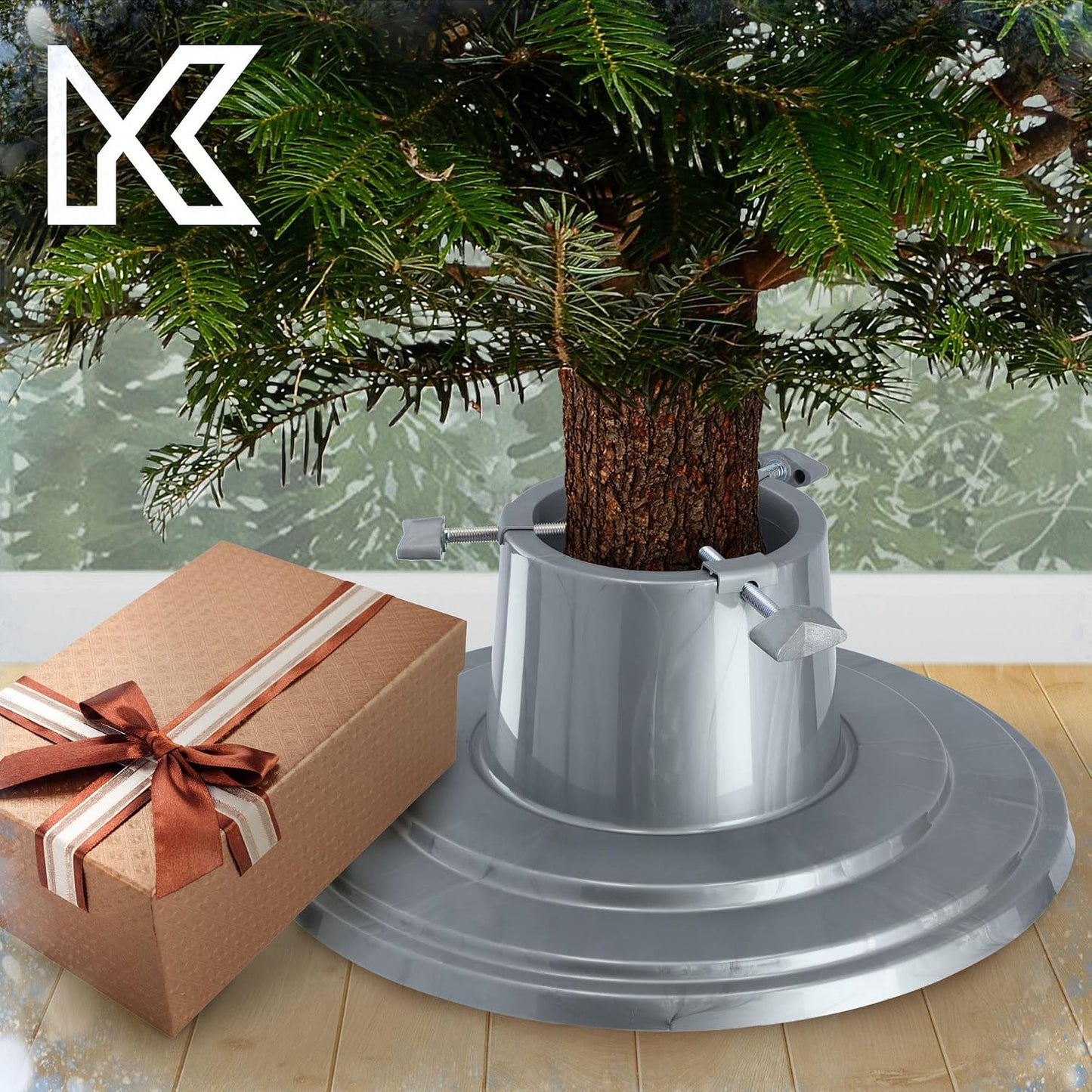 Weihnachtsbaumständer mit Wasserbehälter, Silber / Baumhöhe Bis 2m
