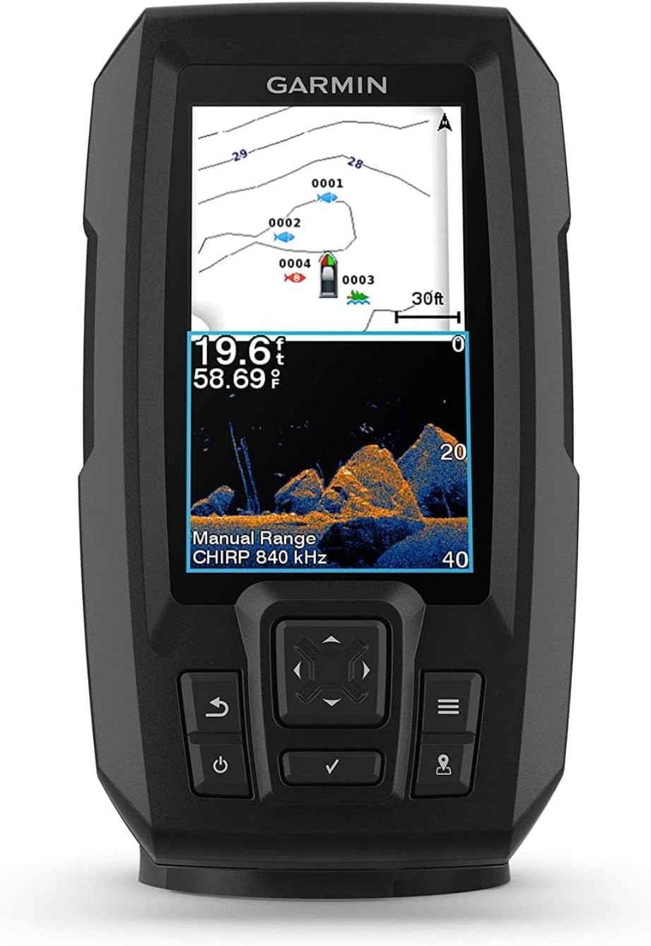 Fishfinder Striker Vivid 4cv mit 4-Zoll-Farbdisplay und Sonar, 4 Inch Striker Vivid 4 cv Wandler