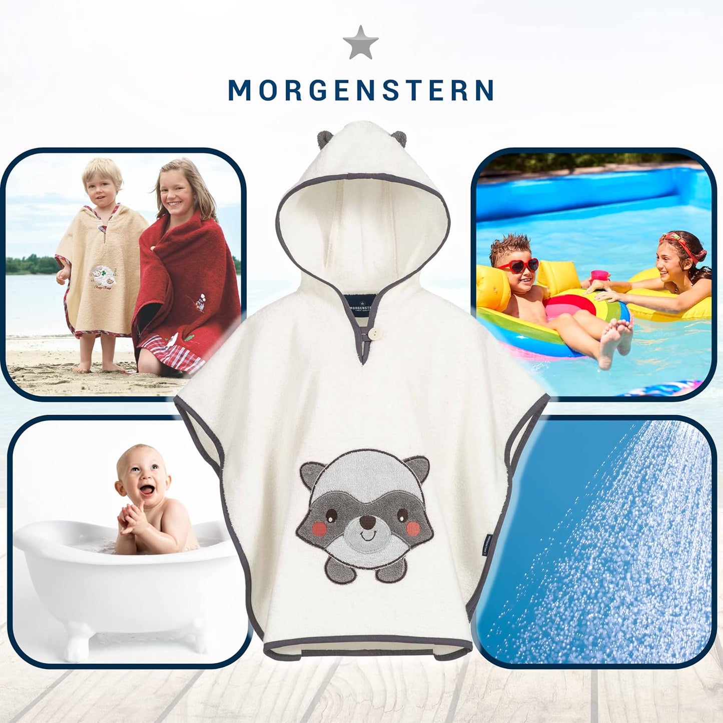Badeponcho mit Kapuze, 1-3 Jahre (1er Pack) Creme - Waschbär
