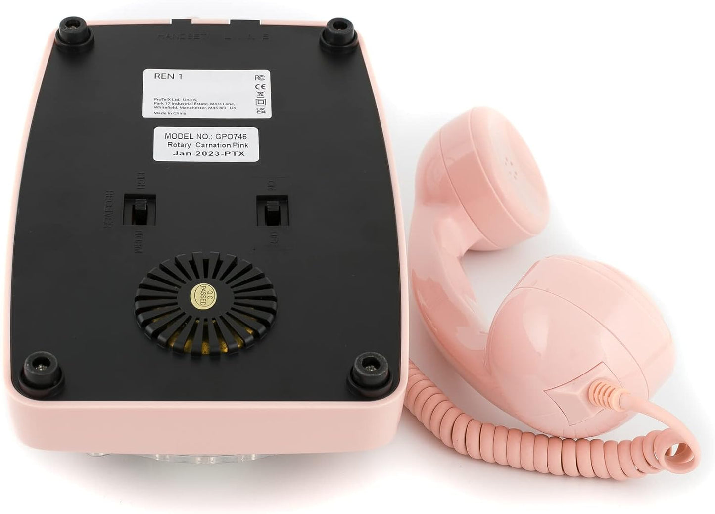 Retro-Telefon mit Wählscheibe im 70er Jahre Design, Pink- Nelke Rosa