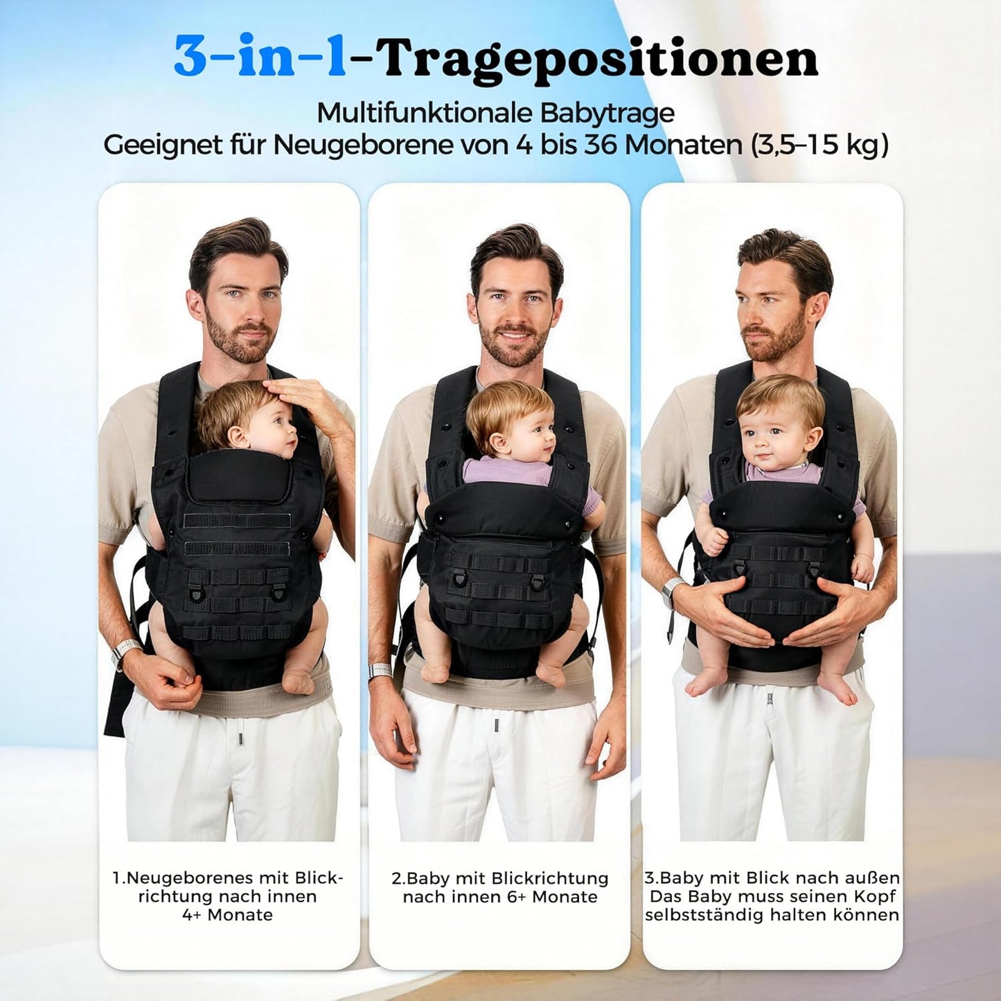 Ergonomische Babytrage für Väter, Schwarz