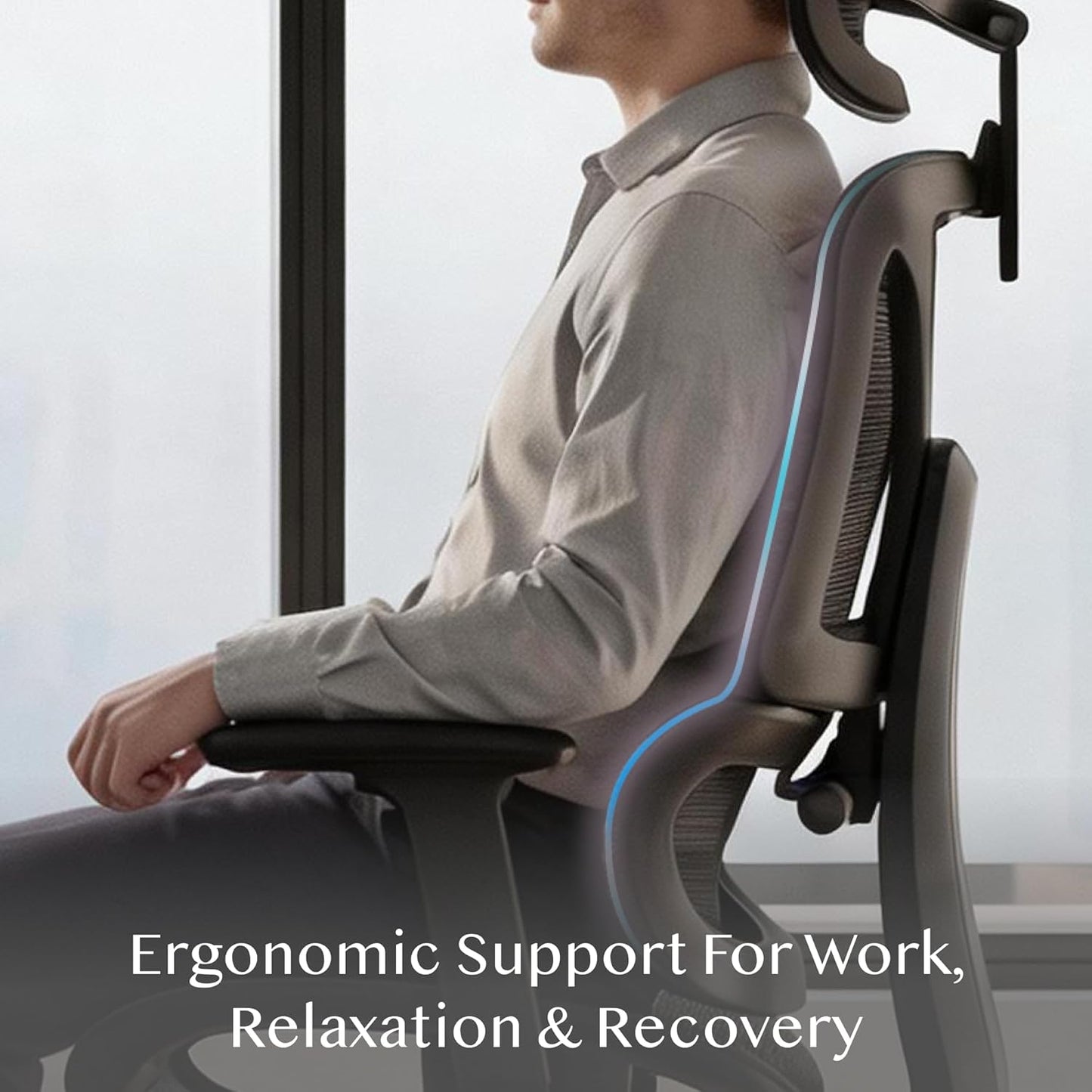 Ergonomischer Bürostuhl mit 3D-Armlehnen und Kopfstütze, Schwarz Lite