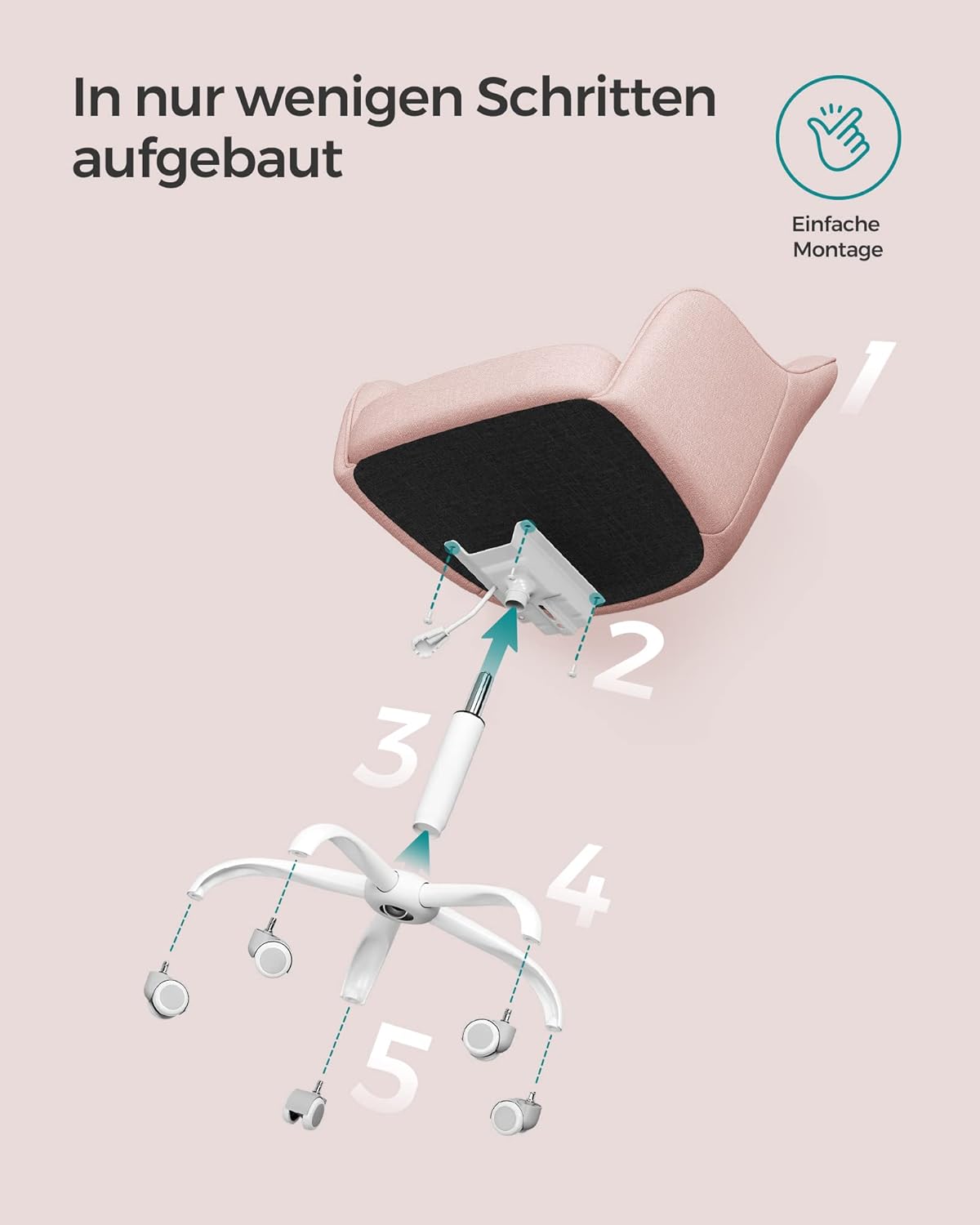 Drehbarer Homeoffice Stuhl, Baumwollmischung Rosa