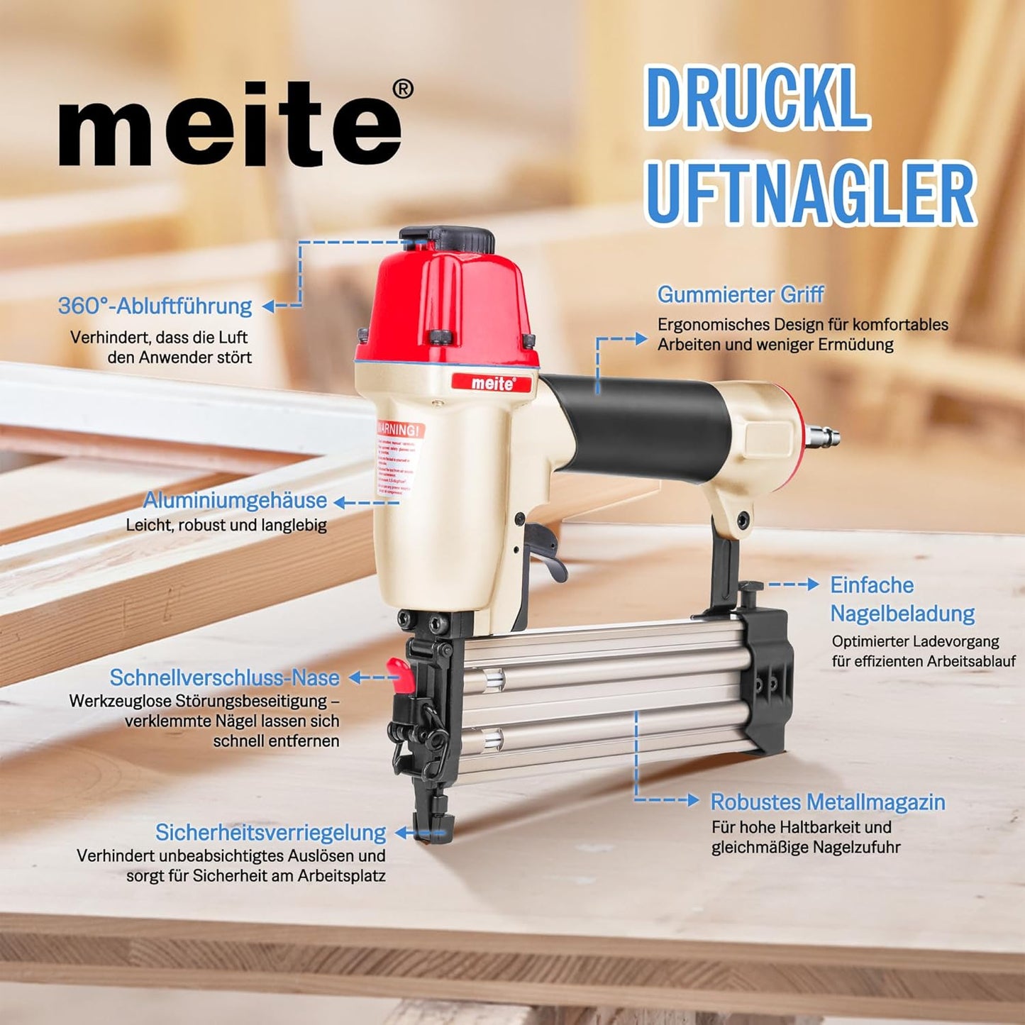 Druckluft-Nagelpistole F50C mit Sicherheitsnase, F50C
