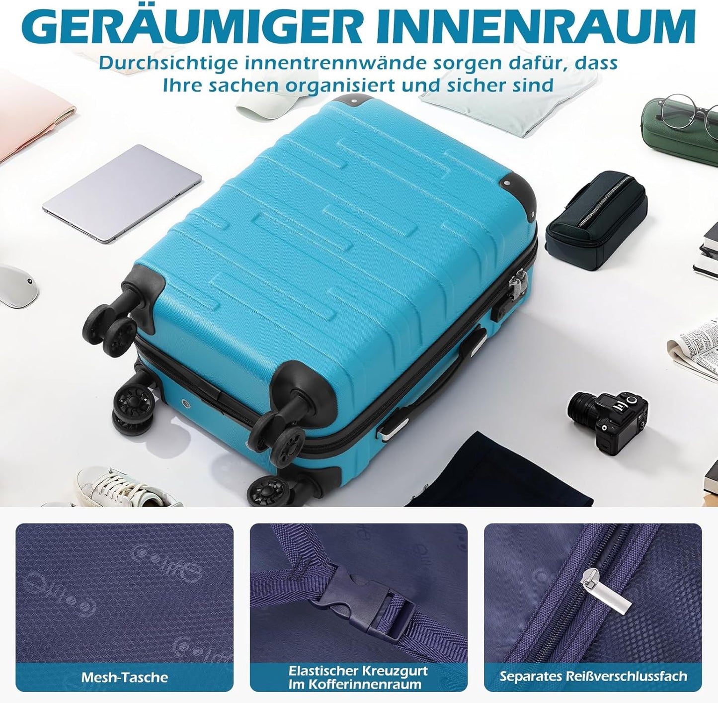 Hartschalen-Reisekoffer-Set (2-teilig, M + L) mit TSA-Schloss, Spinell Rot Set-2tlg(M + L)