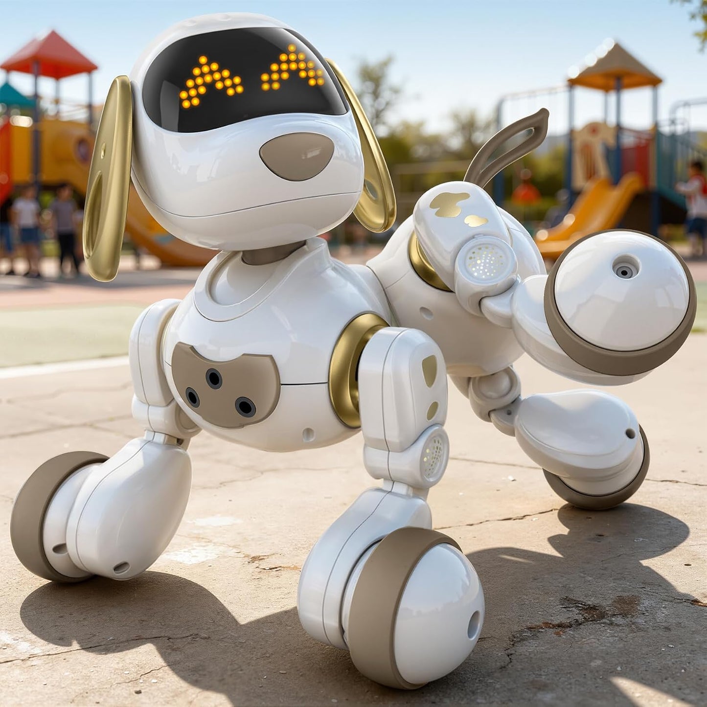 Interaktiver Roboterhund, Weiss-gold