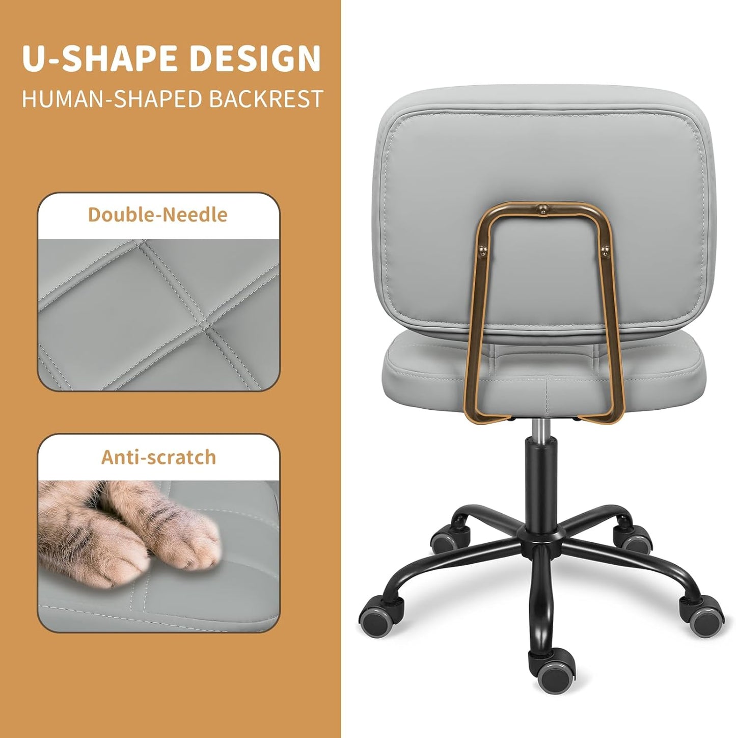 Ergonomischer Bürostuhl ohne Armlehnen, höhenverstellbar, Hellgrau 86x55cm