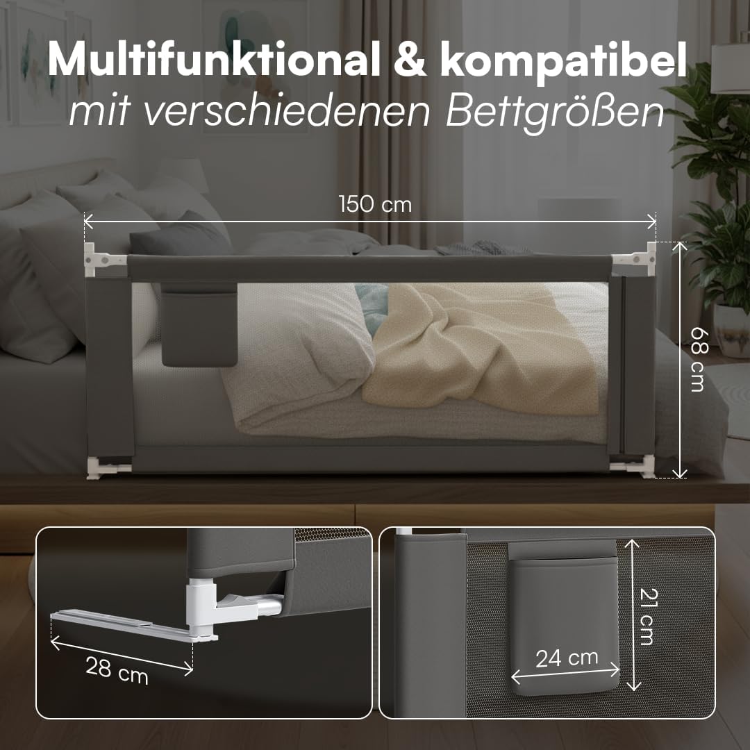 Drina Rausfallschutz höhenverstellbar, Dunkelgrau 150 cm