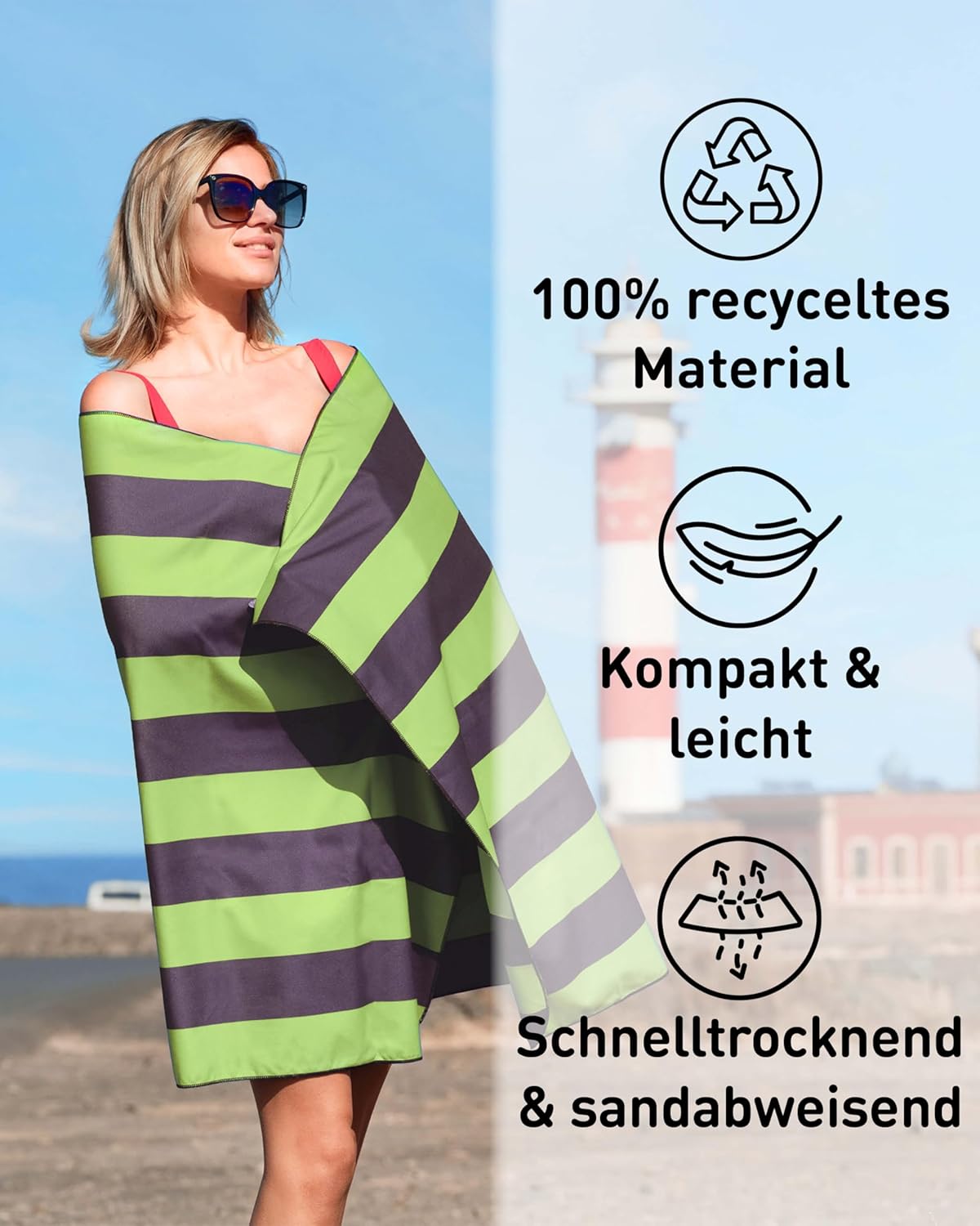 Schnelltrocknendes Strandhandtuch, 160cm x 90cm 08 Grün - Dunkelgrau