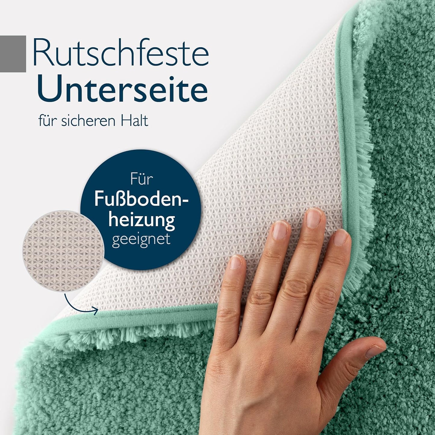 Rutschfeste Hochflor-Badematte, 60 x 100 cm Mintgrün