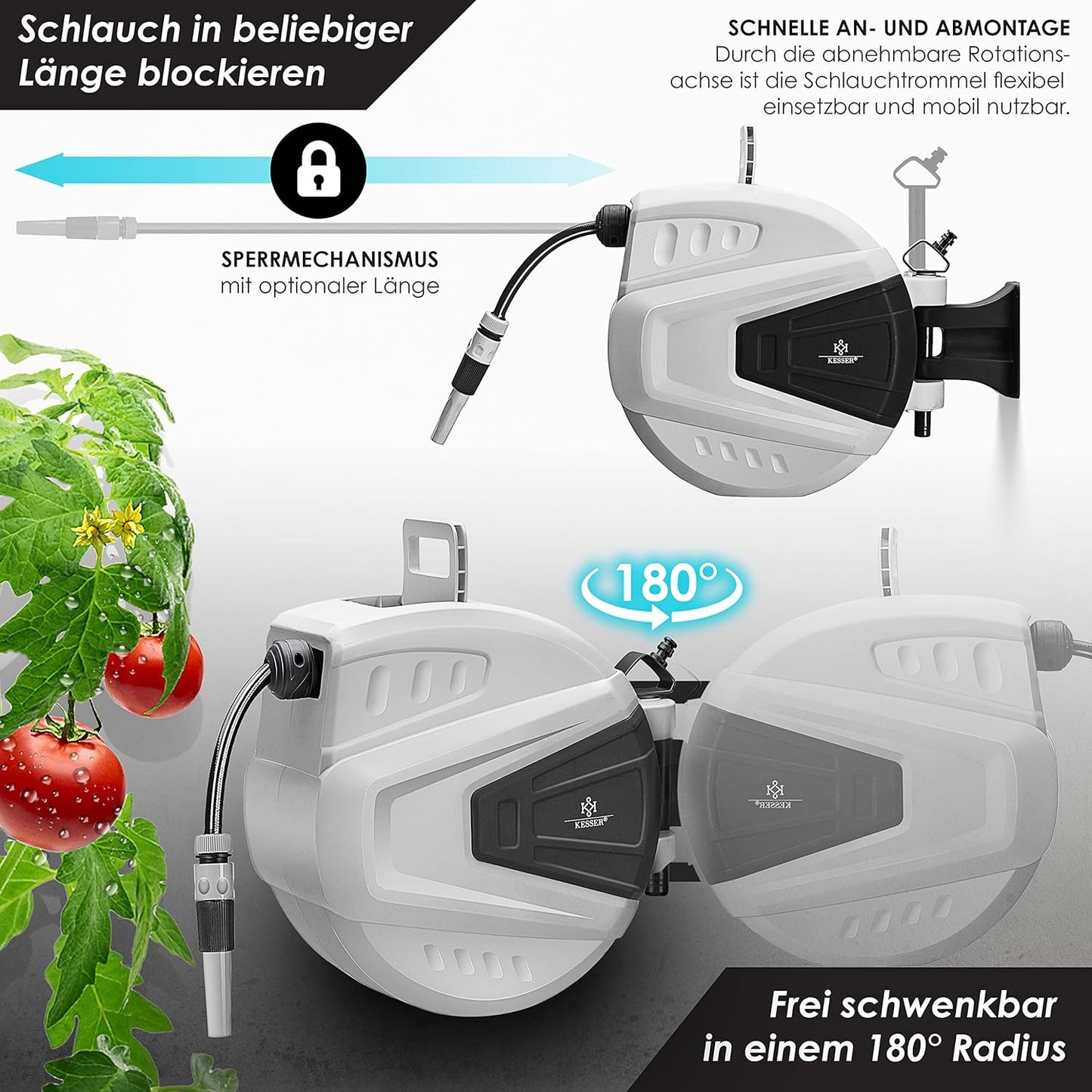 Schlauchtrommel, 30 Meter Grau