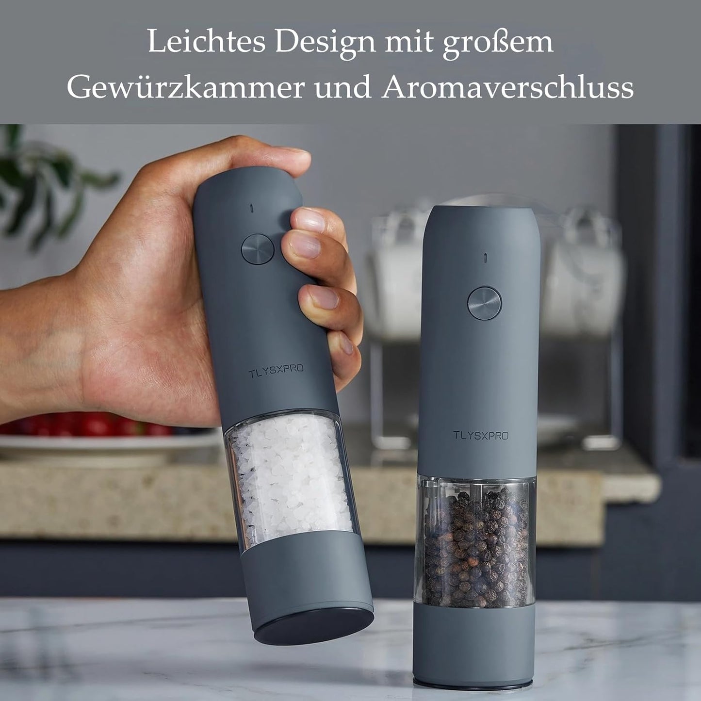 2er-Set Elektrische Salz- und Pfeffermühlen, Blaugrau